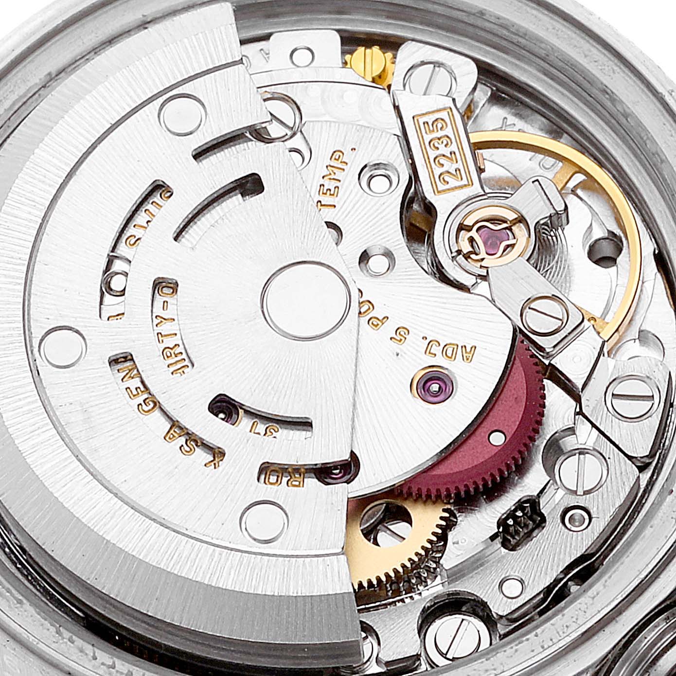 This image shows the inner mechanical movement of a Rolex Datejust 79173 Women's Steel and Gold (two tone) Champagne Dial 79173 Women's Steel and Gold (two tone) Champagne Dial watch from an overhead angle.