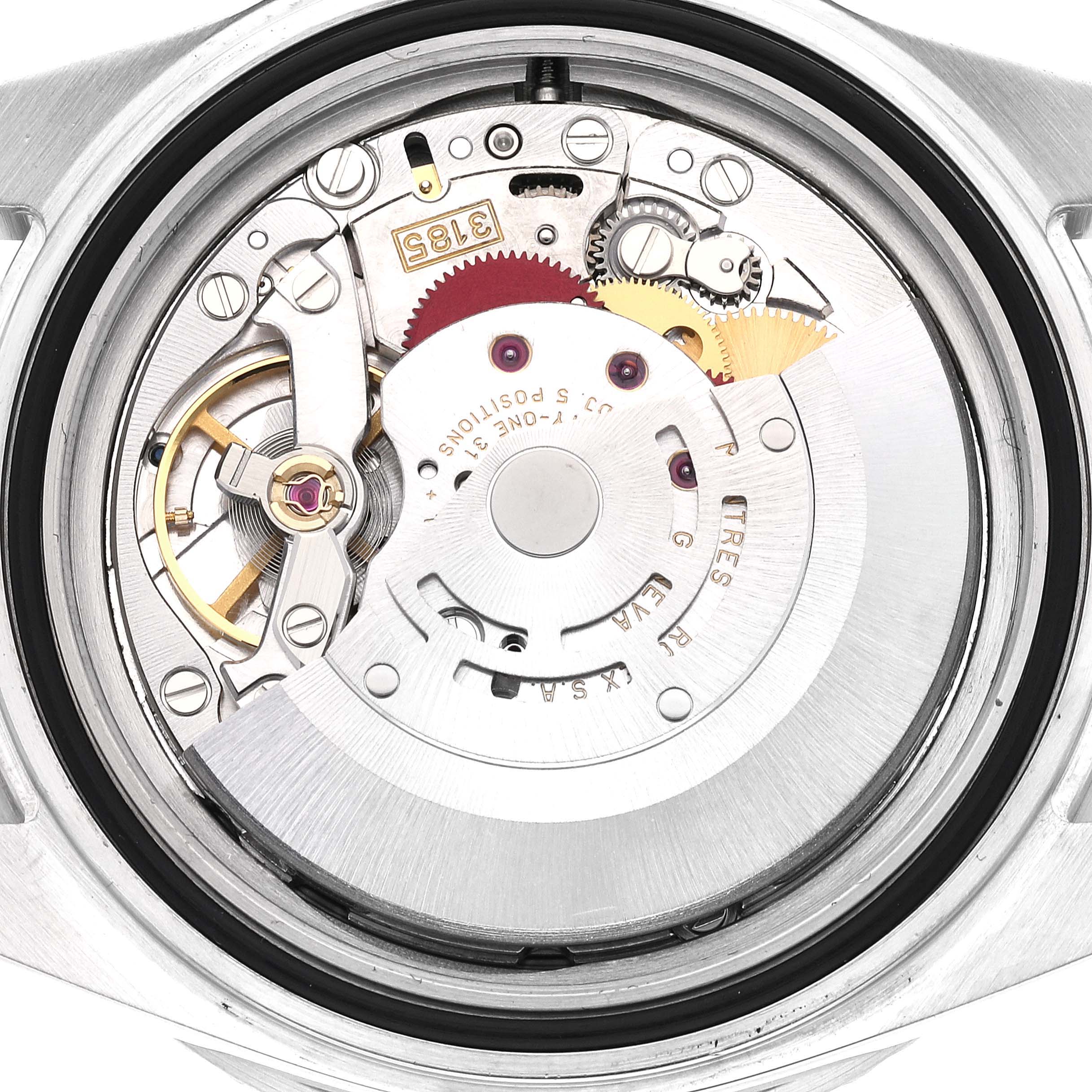 The image shows the internal mechanical movement of a Rolex GMT-Master 16710 Men's Stainless Steel Black Dial 16710 Men's Stainless Steel Black Dial watch from a back view.