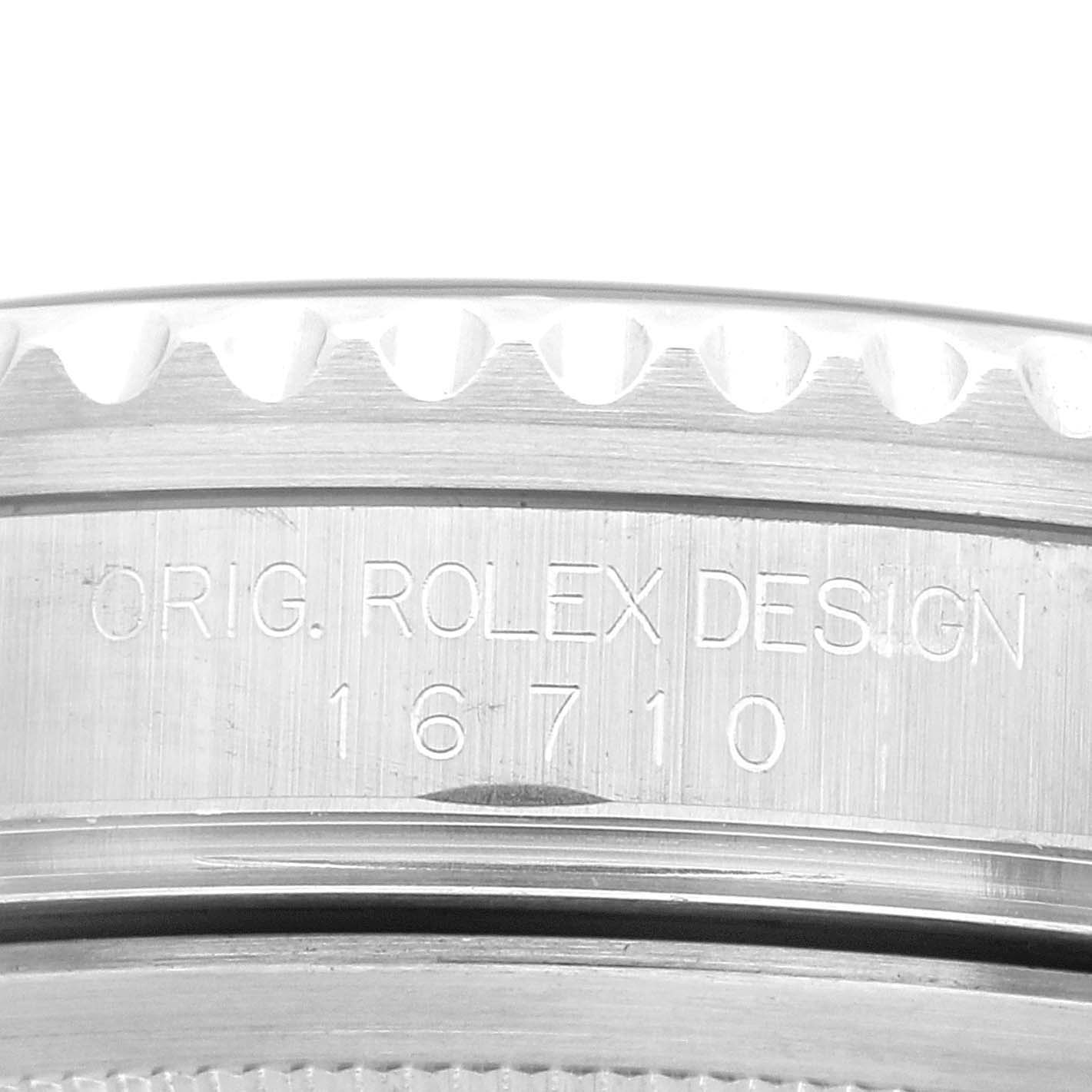 The image shows an engraved side view of the case of a Rolex GMT-Master 16710 Men's Stainless Steel Black Dial 16710 Men's Stainless Steel Black Dial (model 16710).