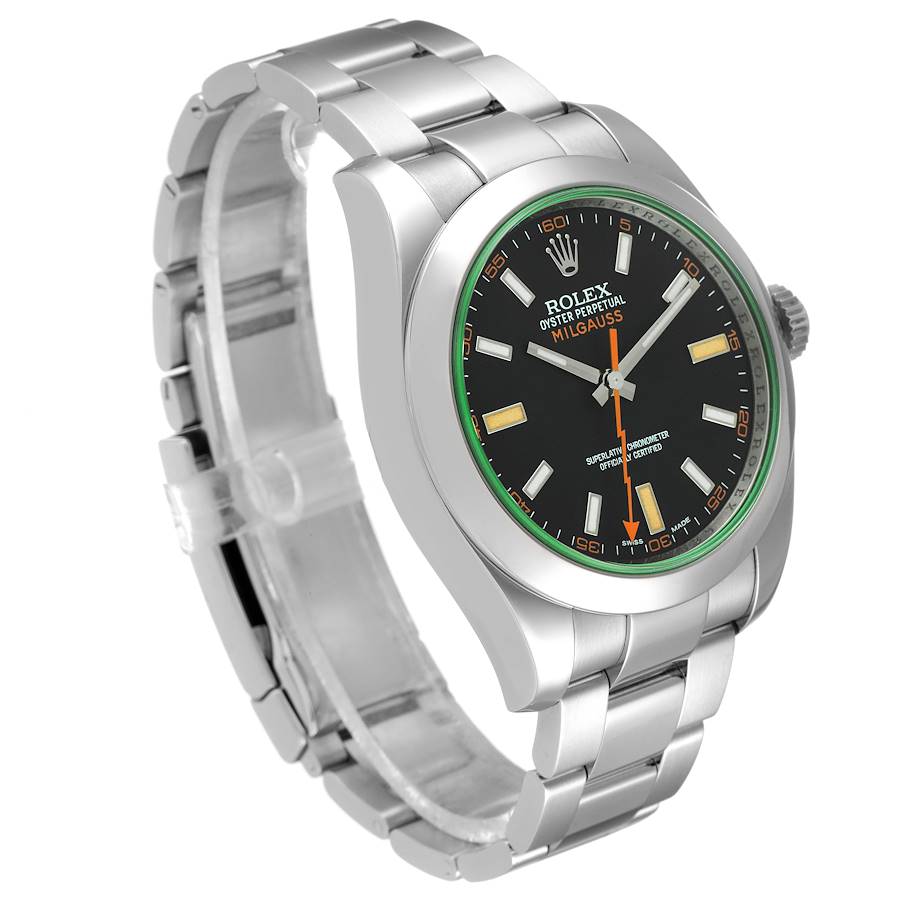Rolex Milgauss Black Dial Green Crystal Steel Mens Watch 116400V Box ...