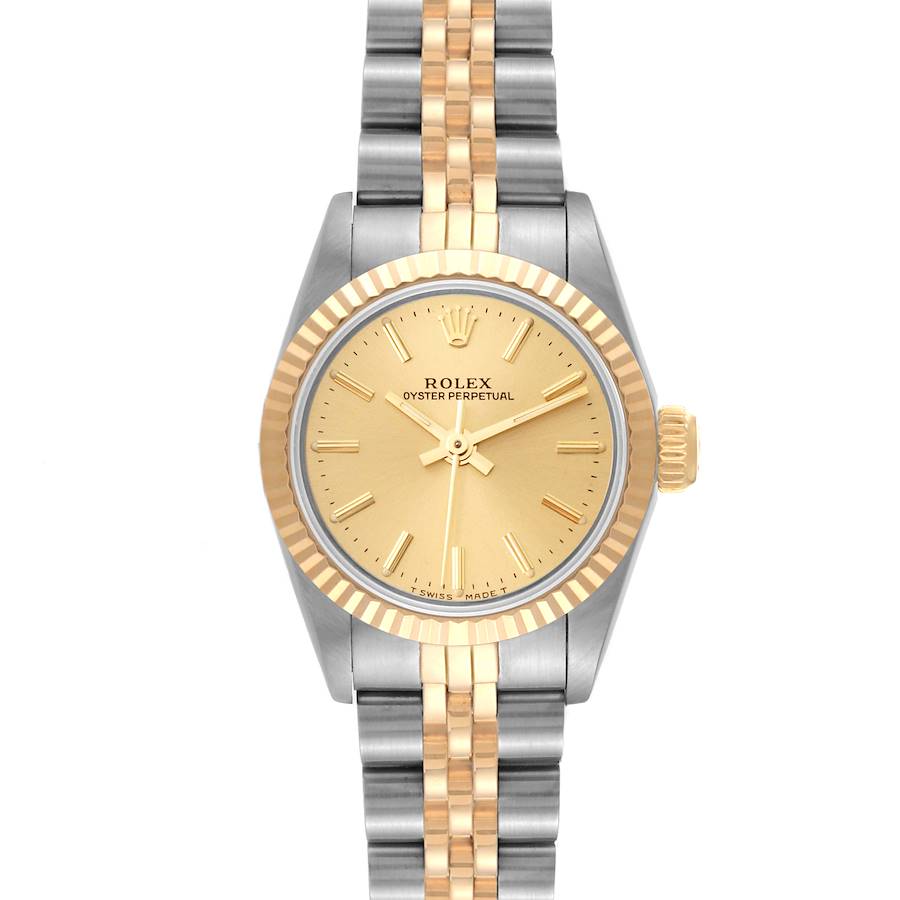 Rolex Oyster Perpetual Champagne Dial Steel Yellow Gold Ladies Watch 67193 SwissWatchExpo