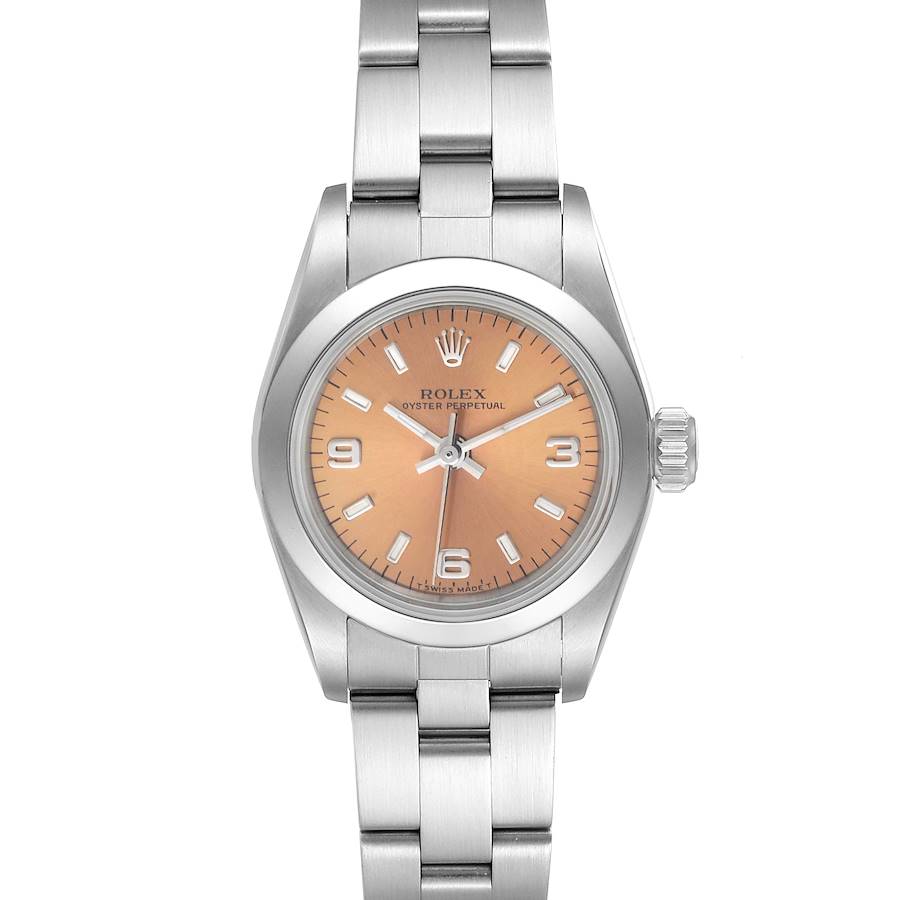 Rolex Oyster Perpetual Nondate Steel Salmon Dial Ladies Watch 67180 SwissWatchExpo