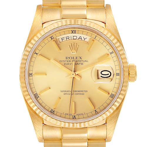 Photo of Rolex President Day-Date 36mm Yellow Gold Champagne Dial Mens Watch 18038