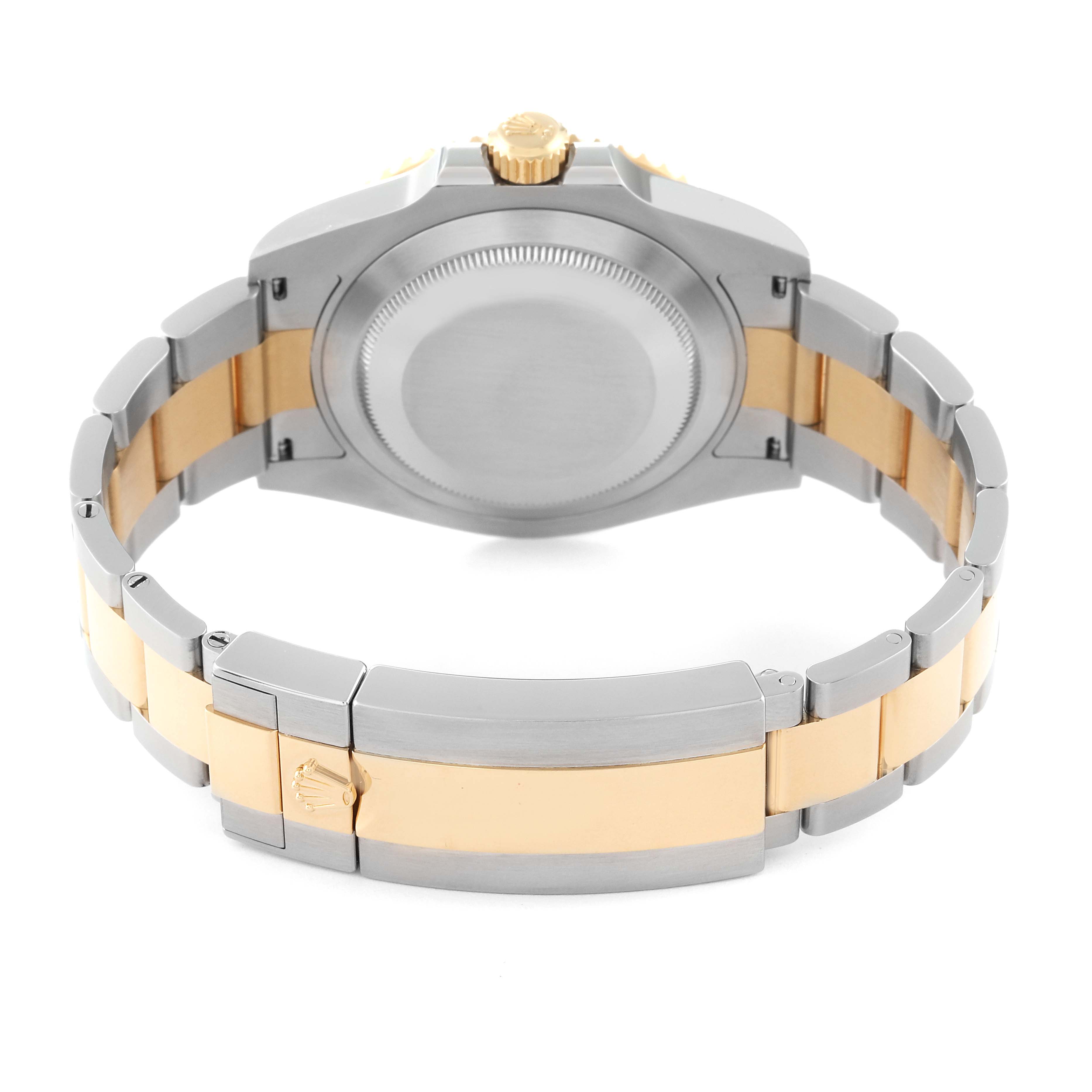 The image shows the back of a Rolex Submariner 126613LN Men's Steel and Gold (two tone) Black Dial 126613LN Men's Steel and Gold (two tone) Black Dial, focusing on the closed clasp and case back.