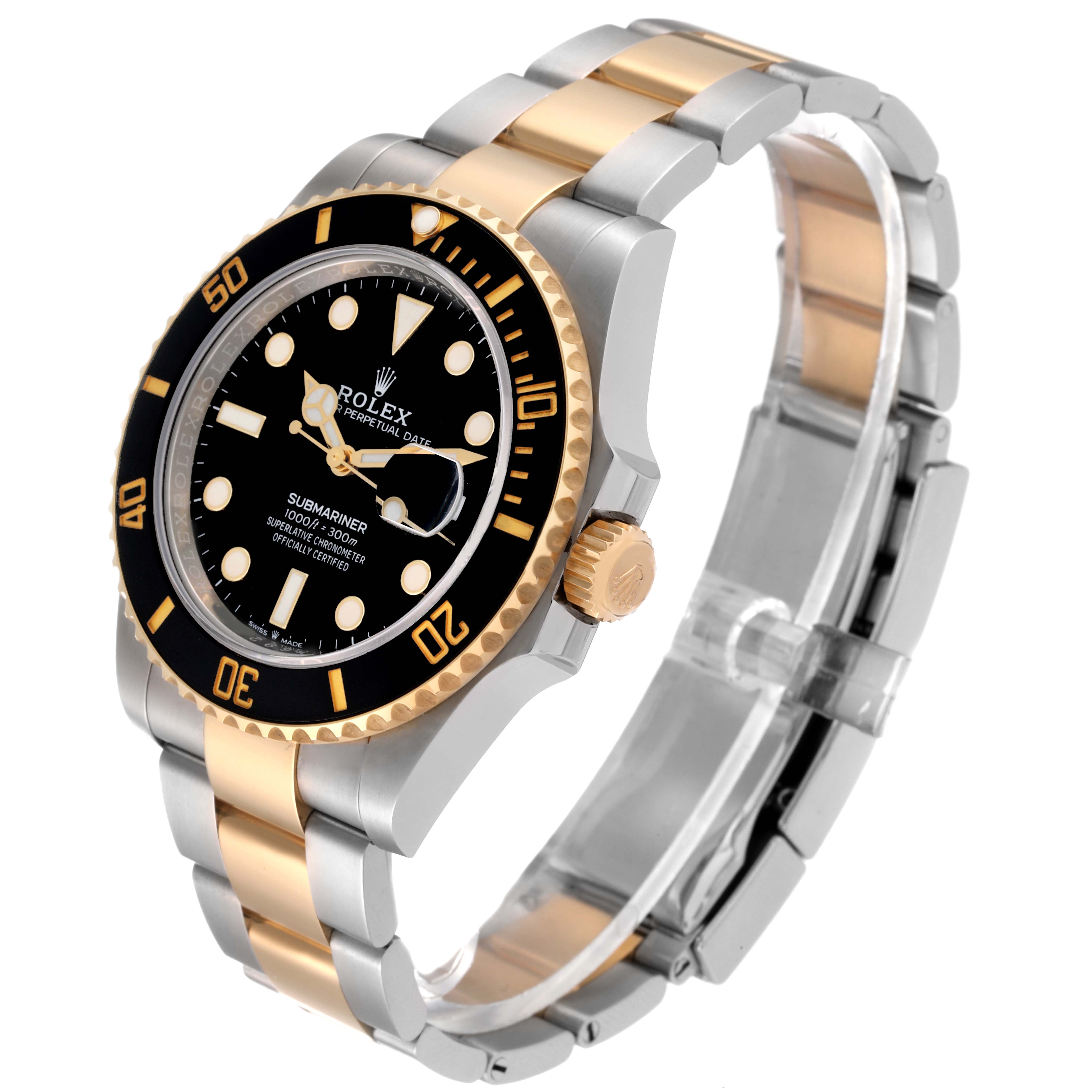 The image shows a Rolex Submariner 126613LN Men's Steel and Gold (two tone) Black Dial 126613LN Men's Steel and Gold (two tone) Black Dial watch at a three-quarter angle, displaying the bezel, dial, crown, and bracelet.