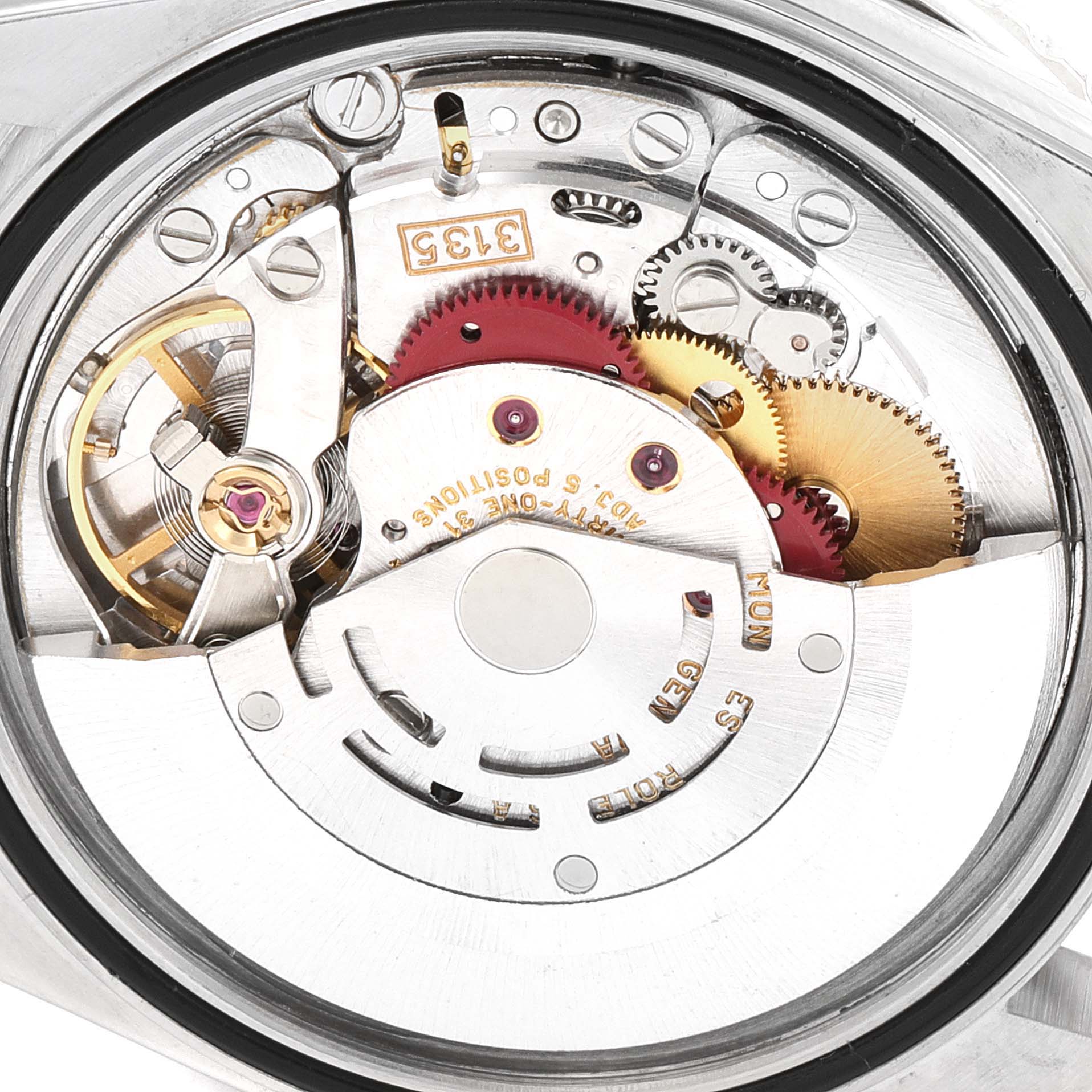 The image displays an internal view of the Rolex Turn-o-Graph 16264 Men's Stainless Steel Silver Dial 16264 Men's Stainless Steel Silver Dial model, showcasing its intricate mechanical movement components.