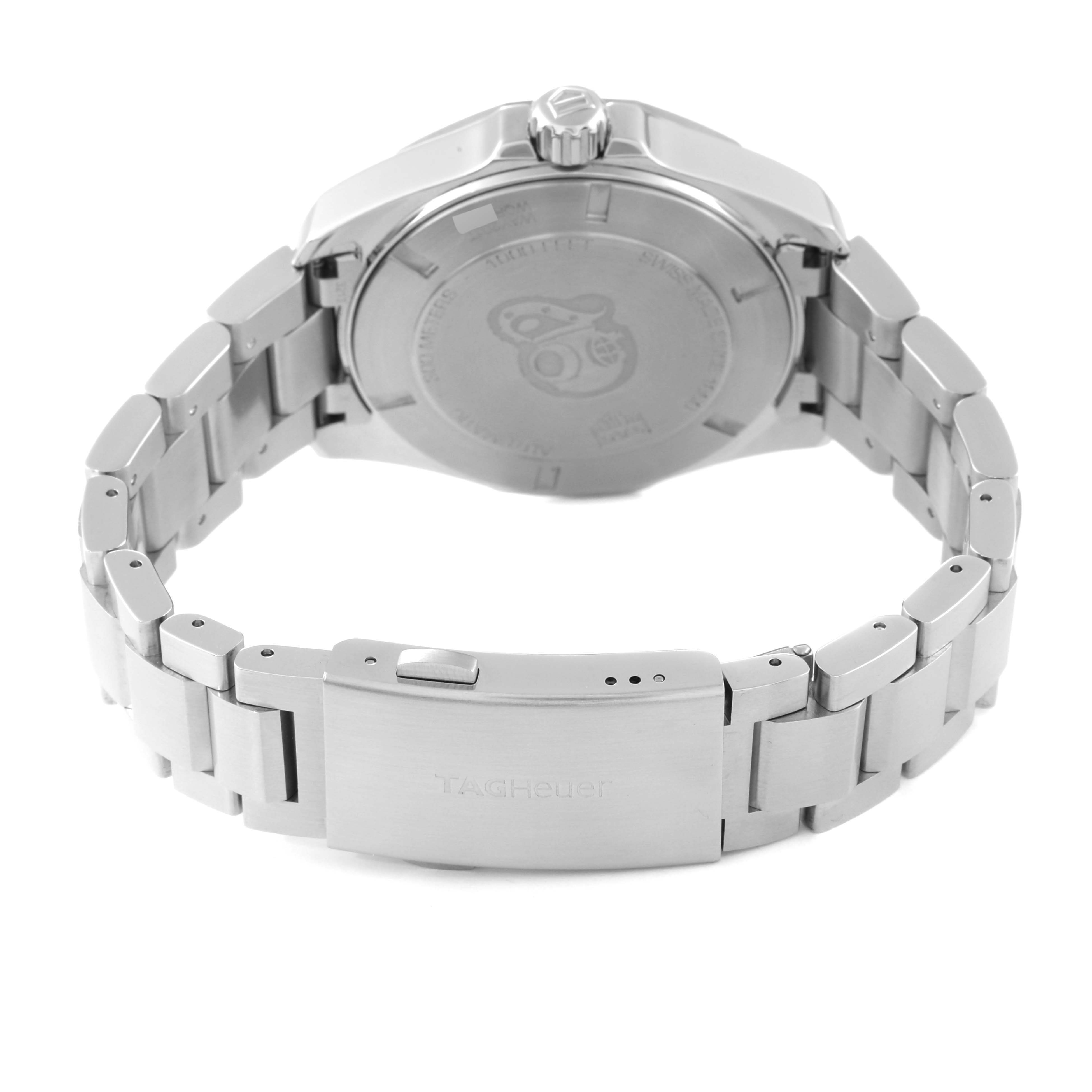 The image shows the back view of a Tag Heuer Aquaracer WAY201T.BA0927 Men's Stainless Steel Blue Dial WAY201T.BA0927 Men's Stainless Steel Blue Dial watch, displaying the case back, crown, and bracelet clasp.