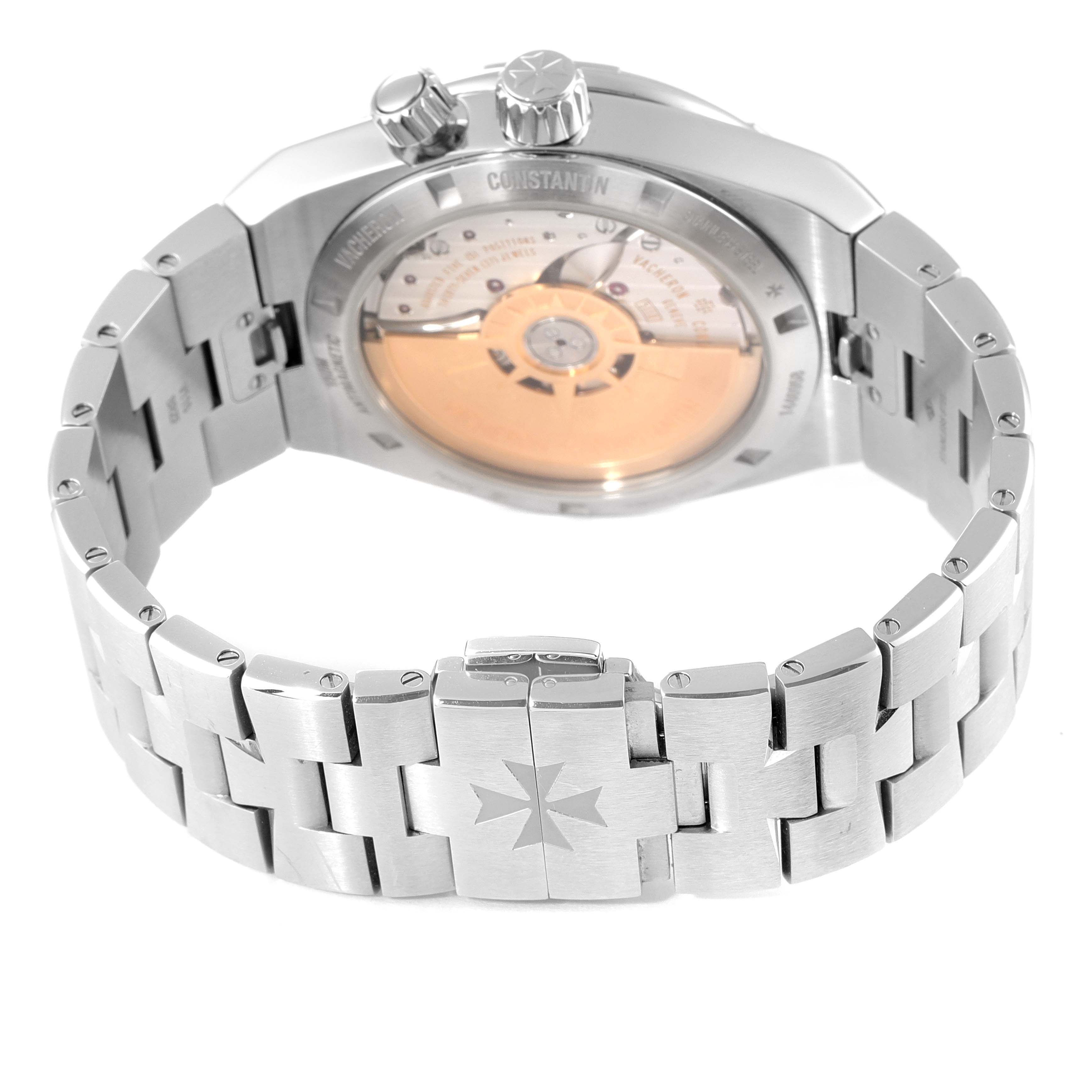 The image shows the back case and bracelet of a Vacheron Constantin Overseas 7900V/110A-B334 Men's Stainless Steel Blue Dial 7900V/110A-B334 Men's Stainless Steel Blue Dial watch.