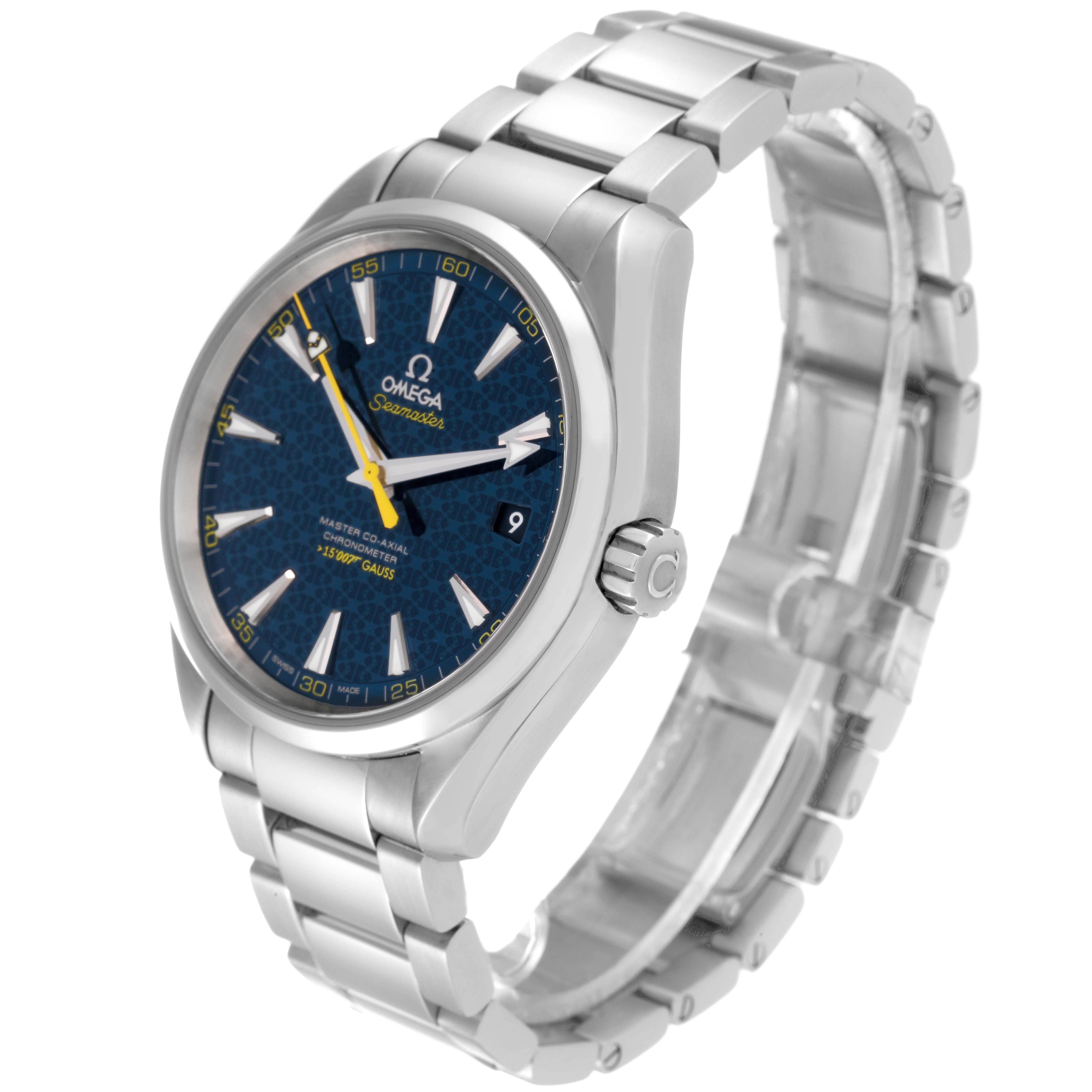 The Omega Aqua Terra 231.10.42.21.03.004 Men's Stainless Steel Blue Dial 231.10.42.21.03.004 Men's Stainless Steel Blue Dial watch is shown at a three-quarter angle, displaying the dial, case, and bracelet.