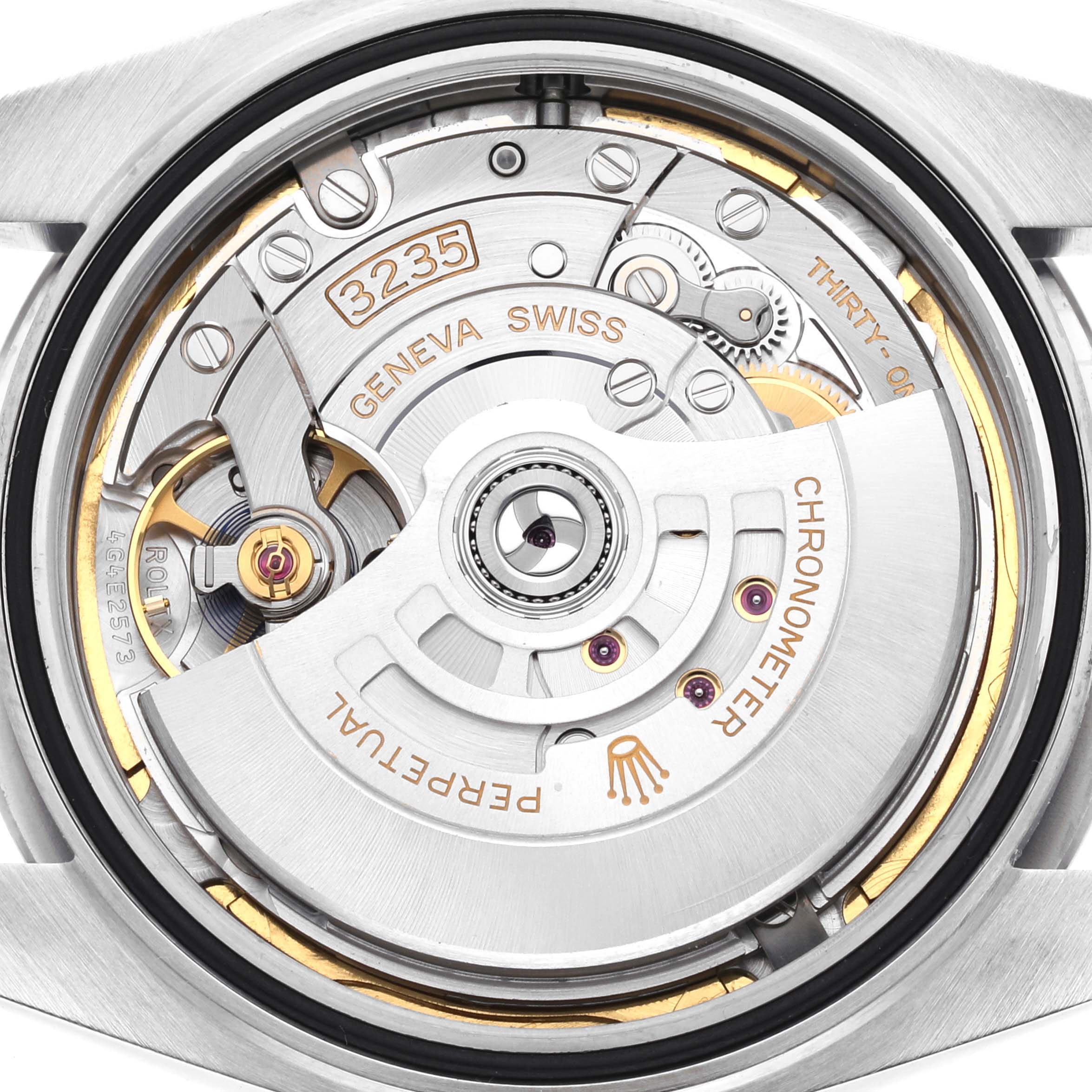 This image shows the back view of the Datejust 41 model by Rolex, highlighting its intricate movement mechanism.