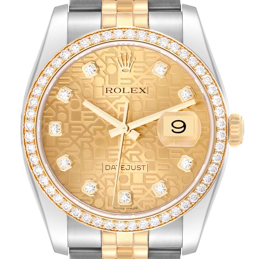Rolex Datejust Anniversary Dial Steel Yellow Gold Diamond Men's Watch 116243 SwissWatchExpo