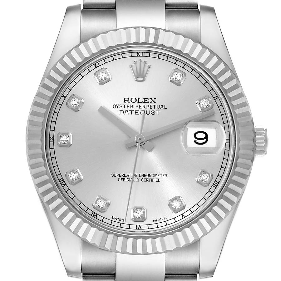 Rolex Datejust II 41 Diamond Dial Steel White Gold Mens Watch 116334 Box Card SwissWatchExpo
