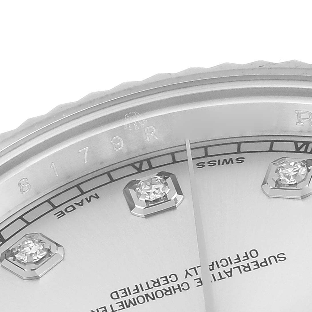 The image shows a close-up of the dial and bezel, highlighting the diamond hour markers of the Rolex Datejust 116334 Men
s Stainless Steel Silver Dial 116334 Men
s Stainless Steel Silver Dial model.