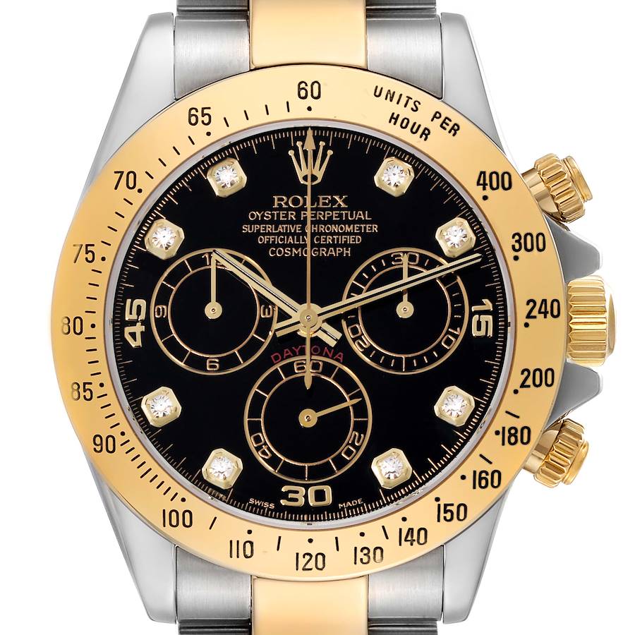 Rolex Daytona Steel Yellow Gold Black Diamond Dial Mens Watch 116523 Box Card SwissWatchExpo