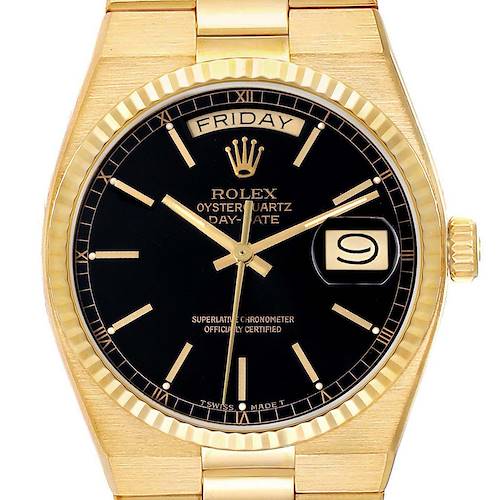 Photo of Rolex Oysterquartz President Day-Date Black Dial Yellow Gold Mens Watch 19018