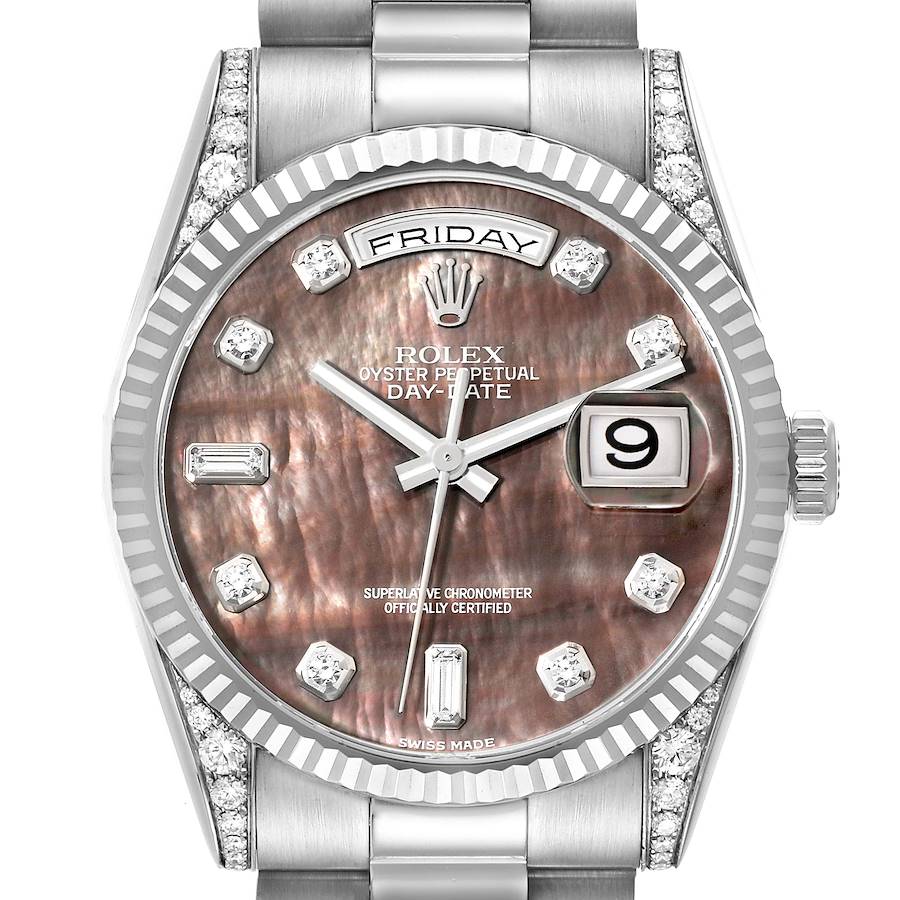 Rolex President Day-Date Mother of Pearl White Gold Diamond Mens Watch 118339 Box Card SwissWatchExpo