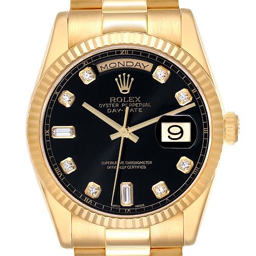Photo of Rolex President Day Date Yellow Gold Black Diamond Dial Mens Watch 118238