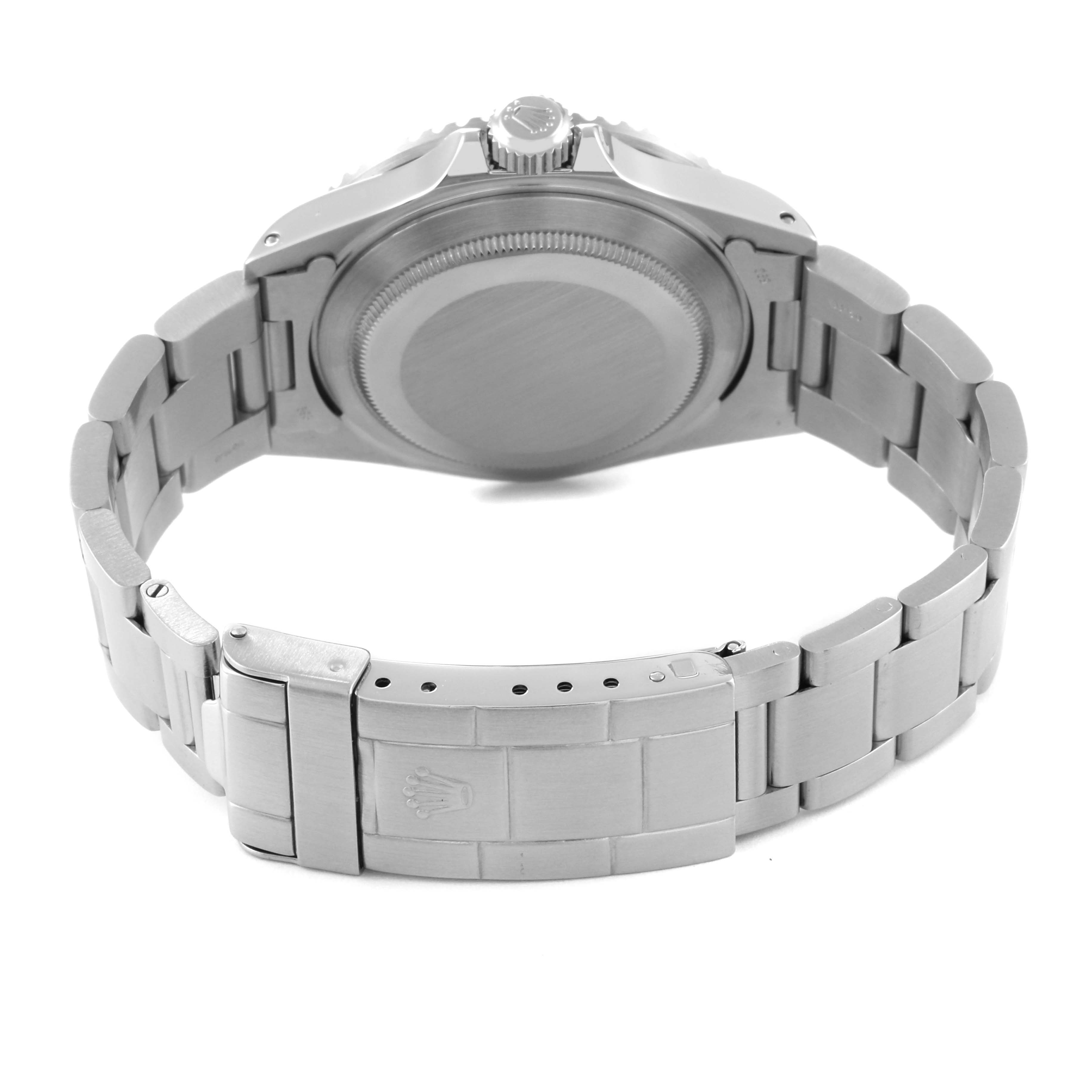 The image shows the back view of the Rolex Vintage Collection 168000 Men's Stainless Steel Black Dial 168000 Men's Stainless Steel Black Dial model, highlighting its clasp, bracelet, and case-back.