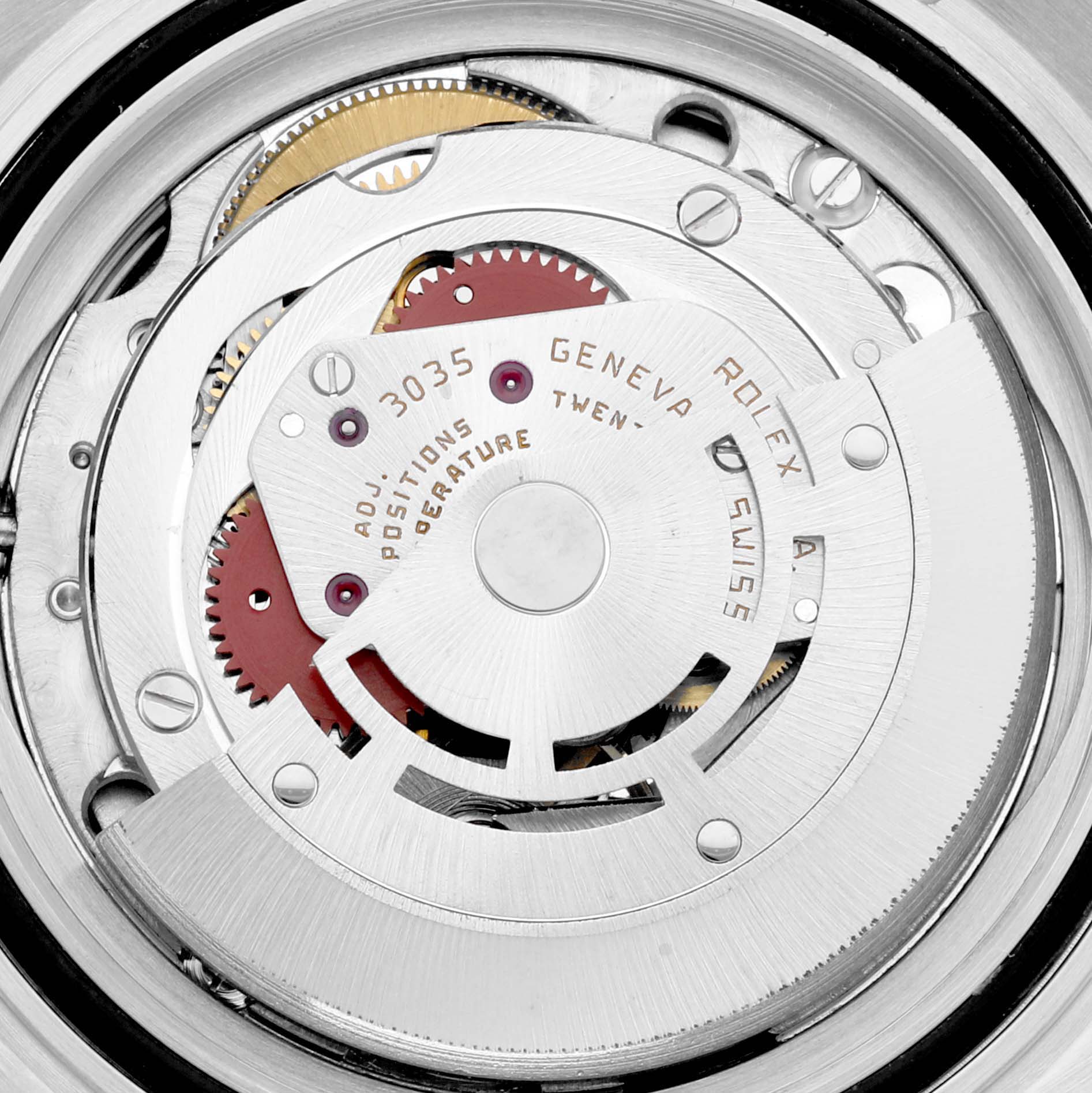 This image shows the intricate movement mechanism of a Rolex Vintage Collection 168000 Men's Stainless Steel Black Dial 168000 Men's Stainless Steel Black Dial model, viewed from the back.