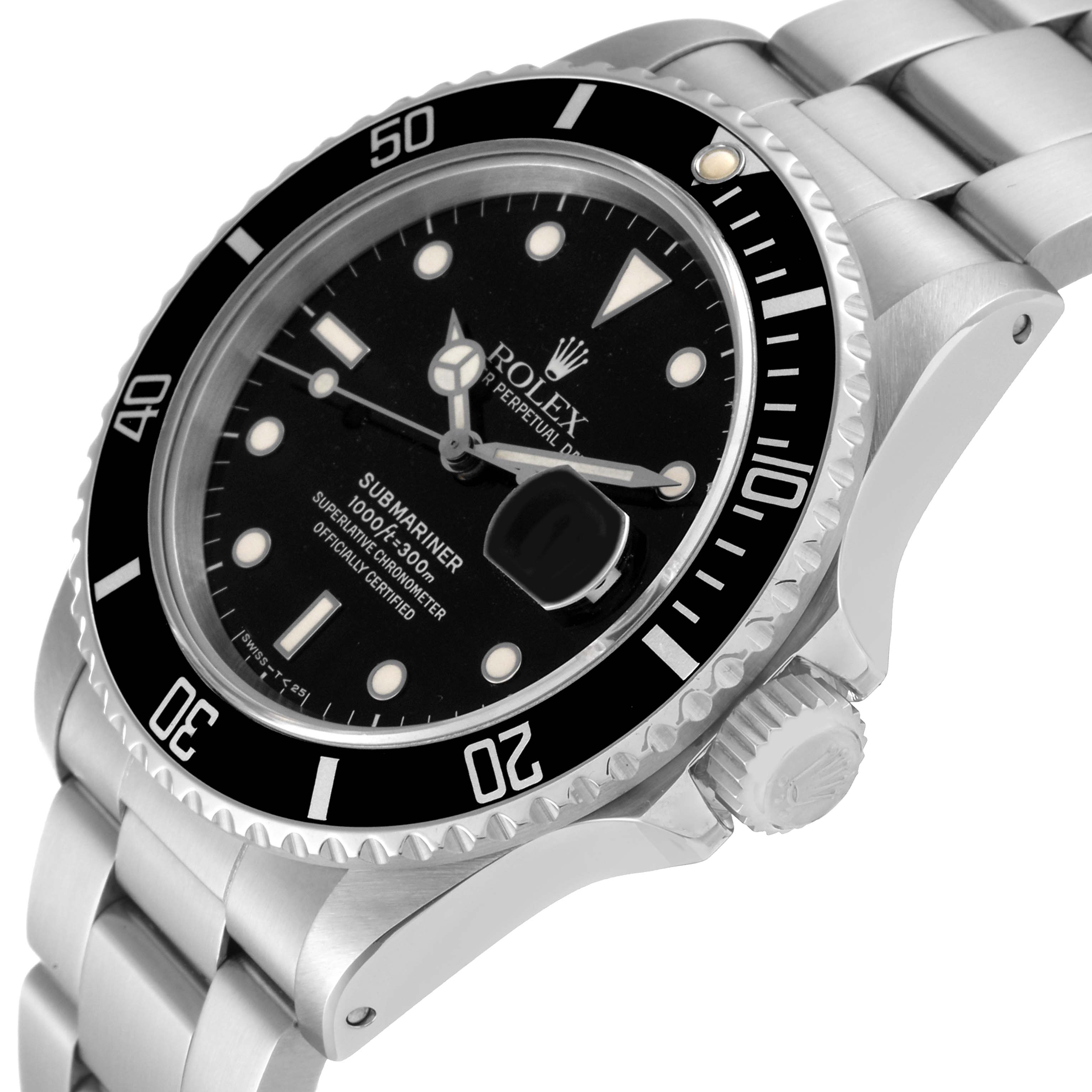 The image shows a close-up, angled view of the Rolex Submariner Vintage Collection model, highlighting the bezel, crown, and part of the bracelet.