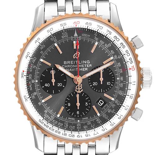 Photo of Breitling Navitimer 01 Grey Dial Steel Rose Gold Mens Watch UB0121 Box Card