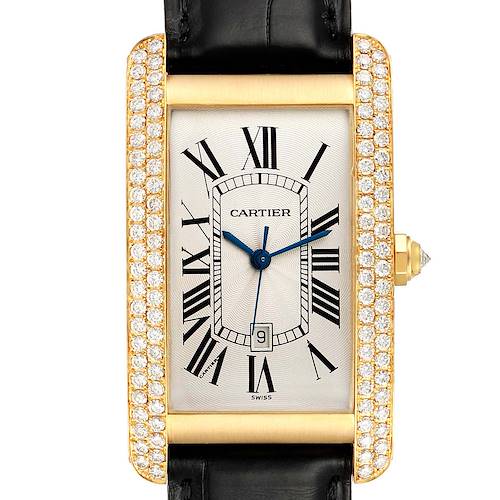 Photo of Cartier Tank Americaine Yellow Gold Diamond Mens Watch WB702051 Box Papers