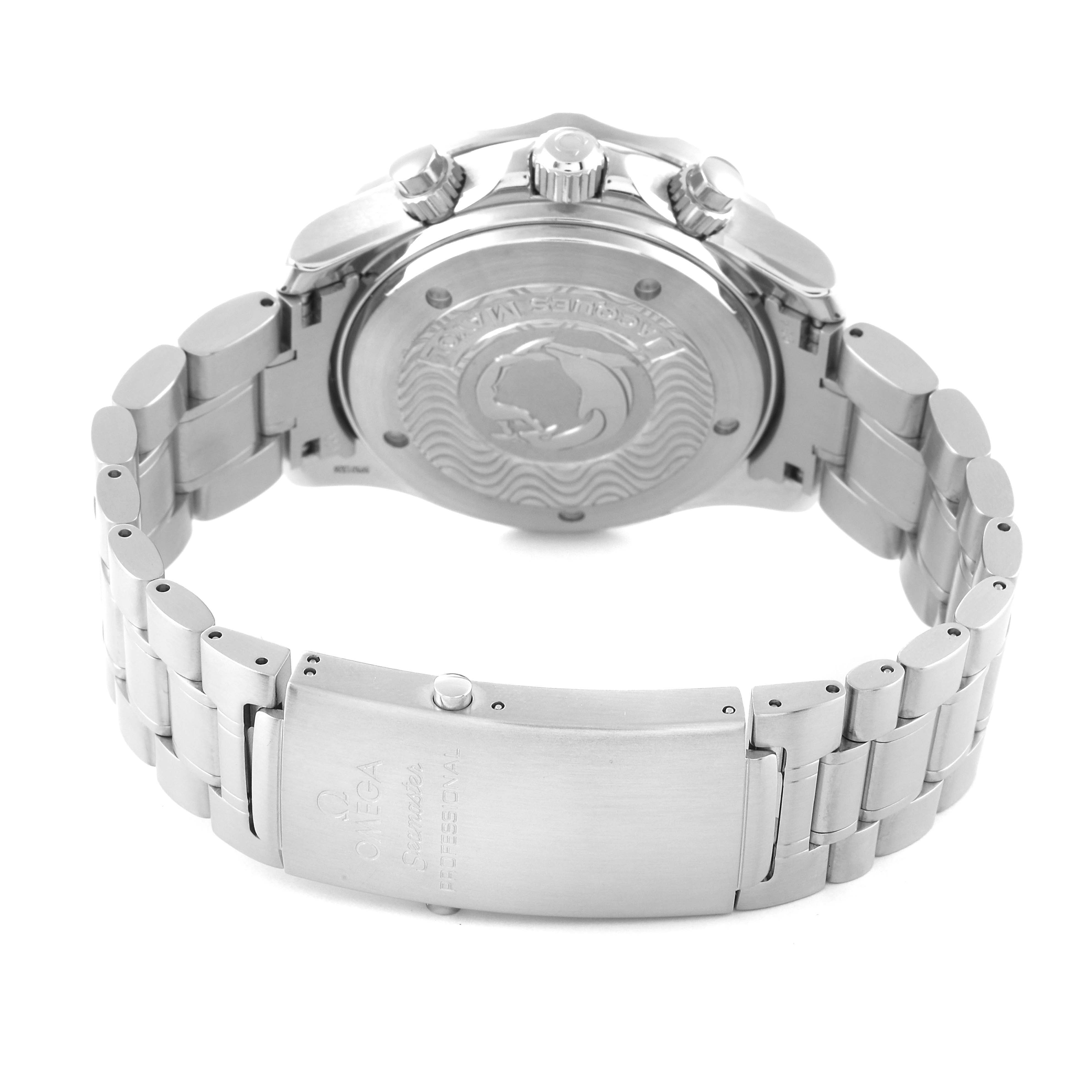 The image shows the back case and bracelet of the Omega Seamaster 2595.30.00 Men's Stainless Steel Silver Dial 2595.30.00 Men's Stainless Steel Silver Dial watch, viewed from the rear.