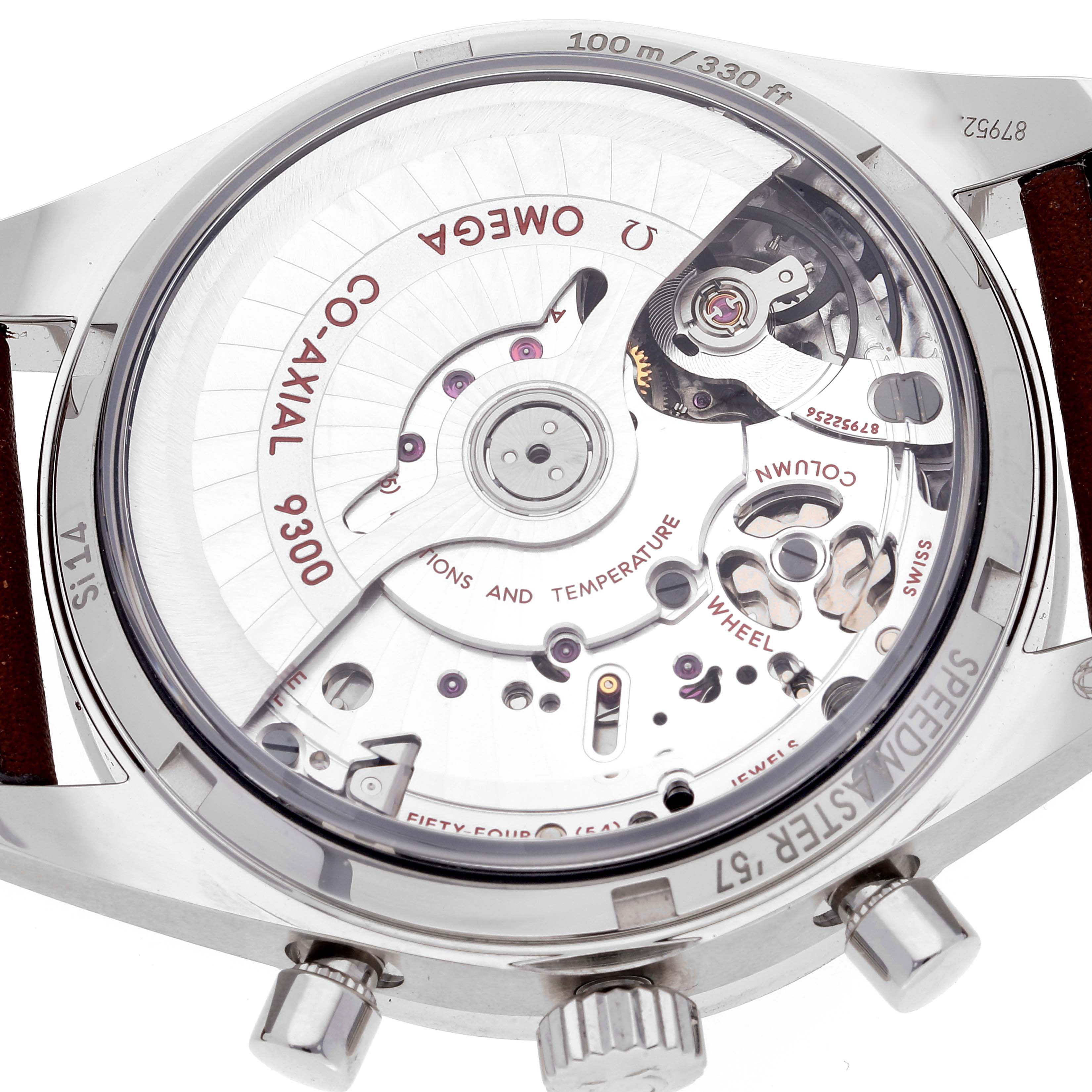 The image shows the back case and internal mechanism of an Omega Speedmaster 331.12.42.51.01.001 Men's Stainless Steel Black Dial 331.12.42.51.01.001 Men's Stainless Steel Black Dial watch model.