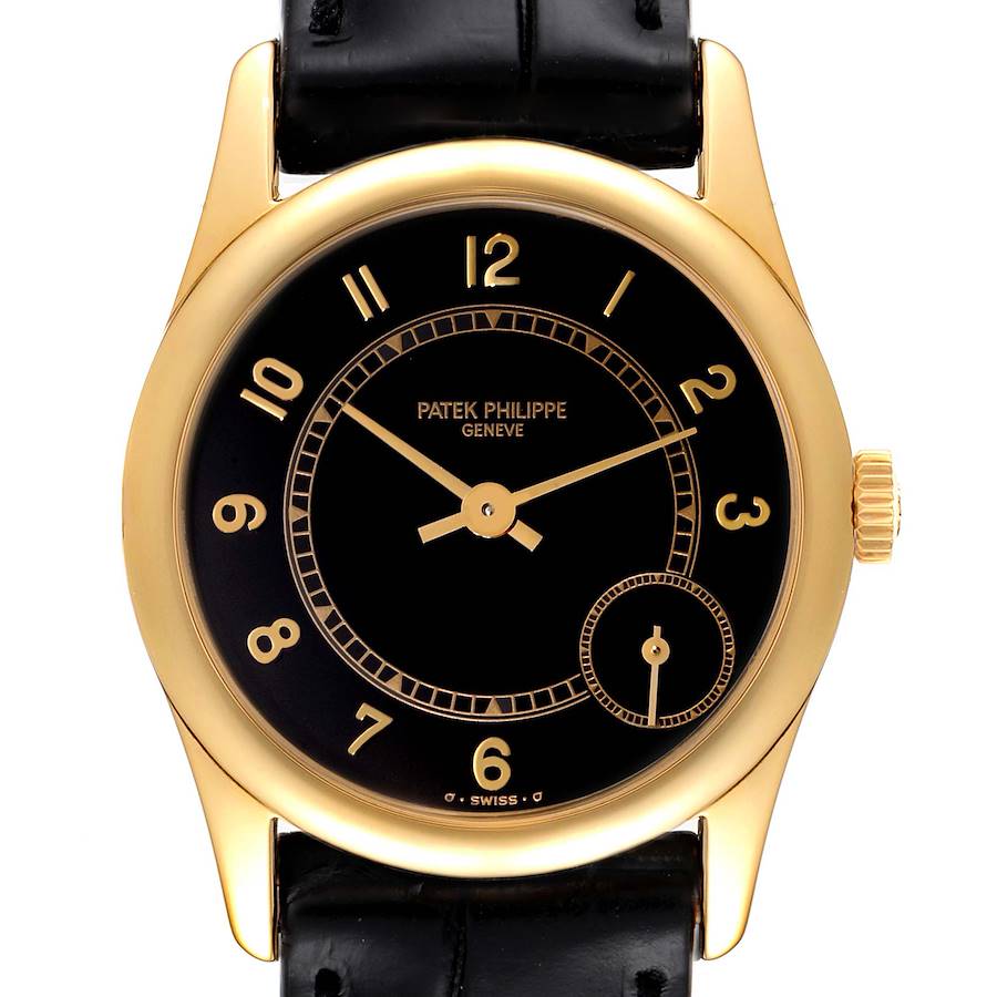 Patek Philippe Calatrava Yellow Gold Black Dial Automatic Mens Watch 5000 SwissWatchExpo
