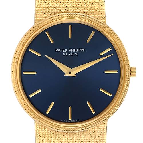 Photo of Patek Philippe Calatrava Yellow Gold Blue Dial Vintage Mens Watch 3611 Papers