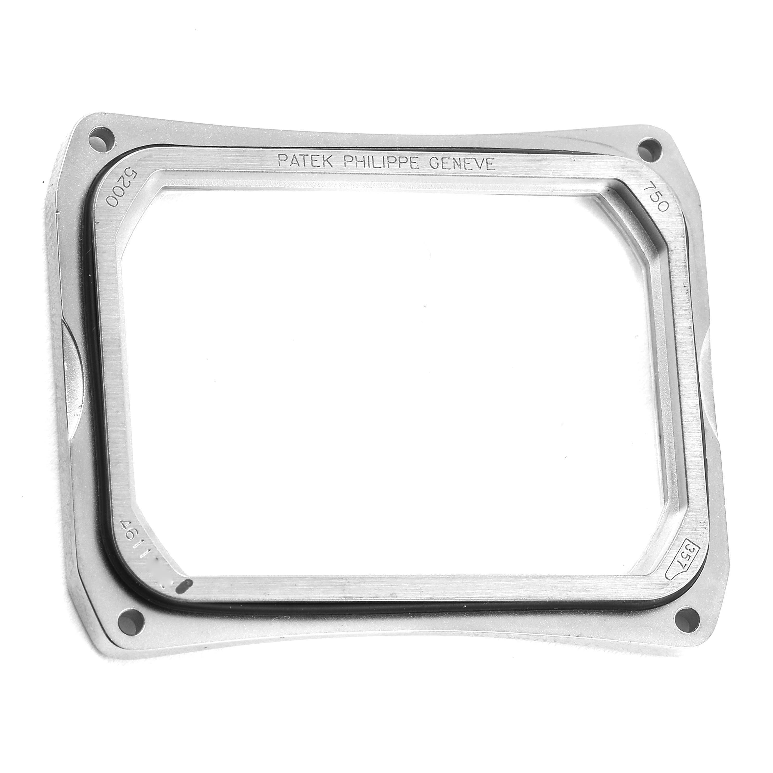 The image shows a top-down view of the rectangular bezel case for a Patek Philippe Gondolo 5200G-010 Men's White Gold Blue Dial 5200G-010 Men's White Gold Blue Dial watch.