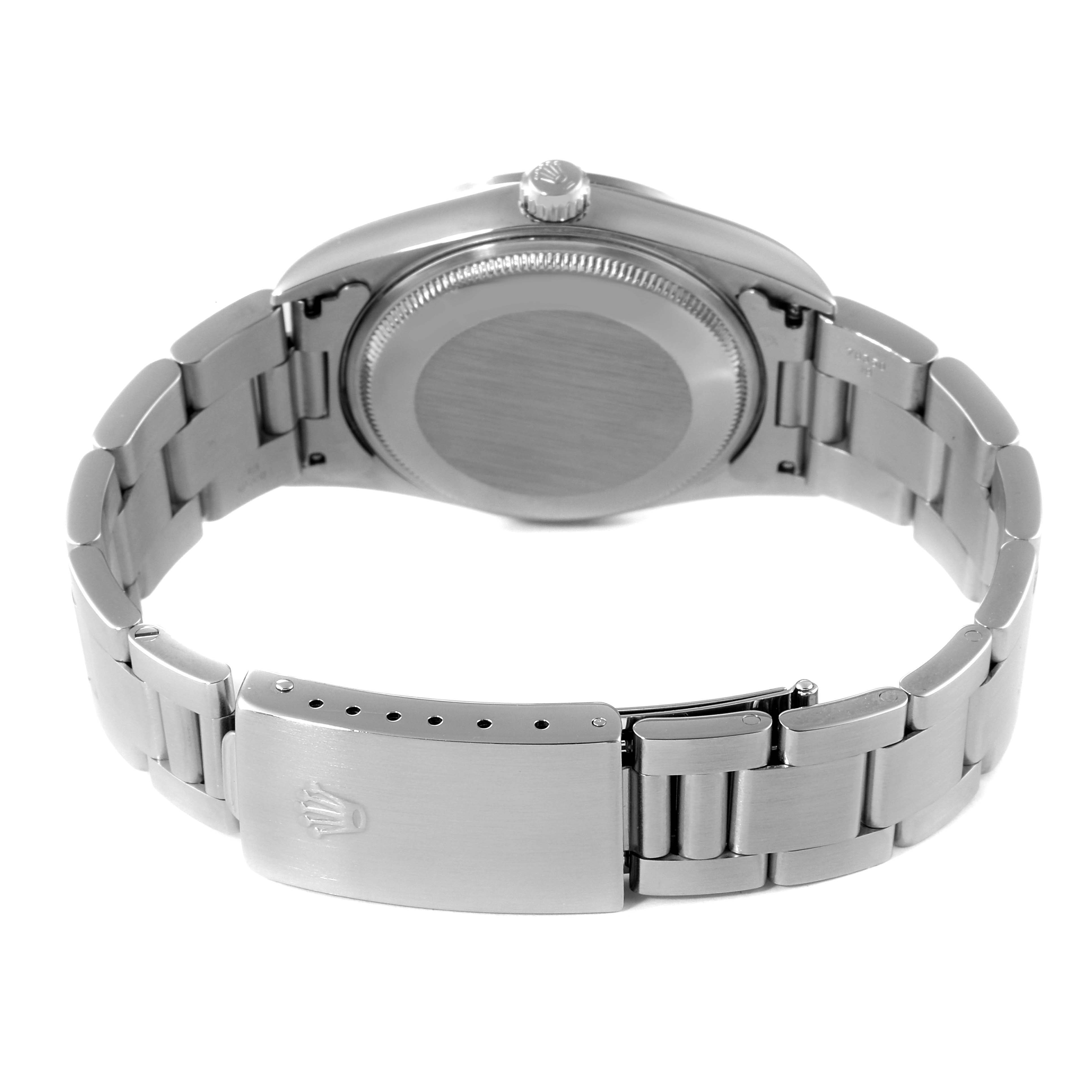 The image shows the back case, bracelet, and clasp of a Rolex Air-King 14000 Men's Stainless Steel Blue Dial 14000 Men's Stainless Steel Blue Dial watch from a rear angle.