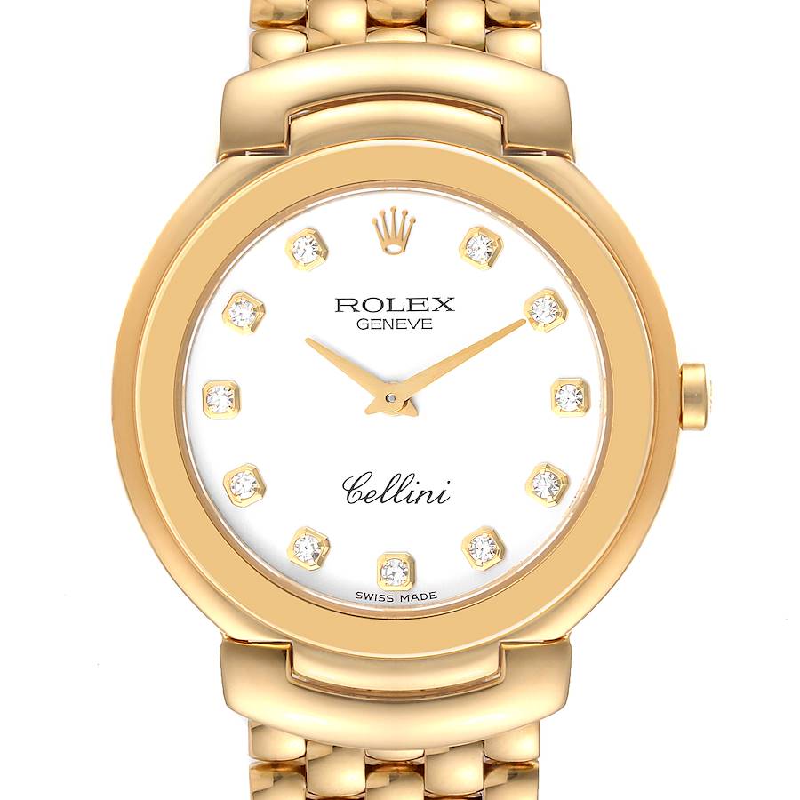 Rolex Cellini Yellow Gold White Diamond Dial Mens Watch 6622 SwissWatchExpo