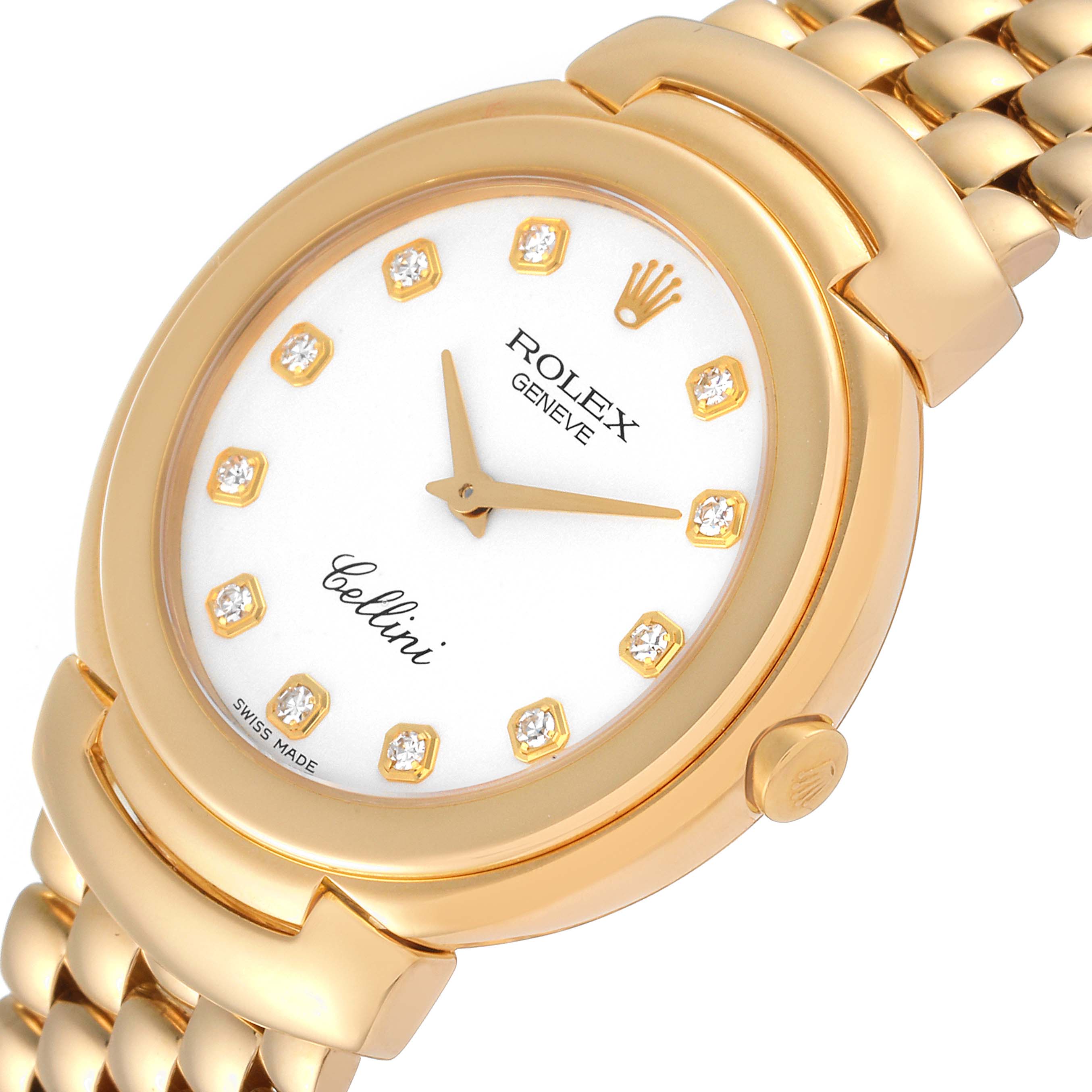 This image shows a Rolex Cellini 6622 Men
s Yellow Gold White Dial 6622 Men
s Yellow Gold White Dial watch at a slight angle featuring the watch face, bezel, crown, and part of the bracelet.