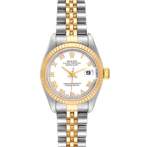 Photo of Rolex Datejust 26 Steel Yellow Gold White Roman Dial Watch 79173 Box Papers