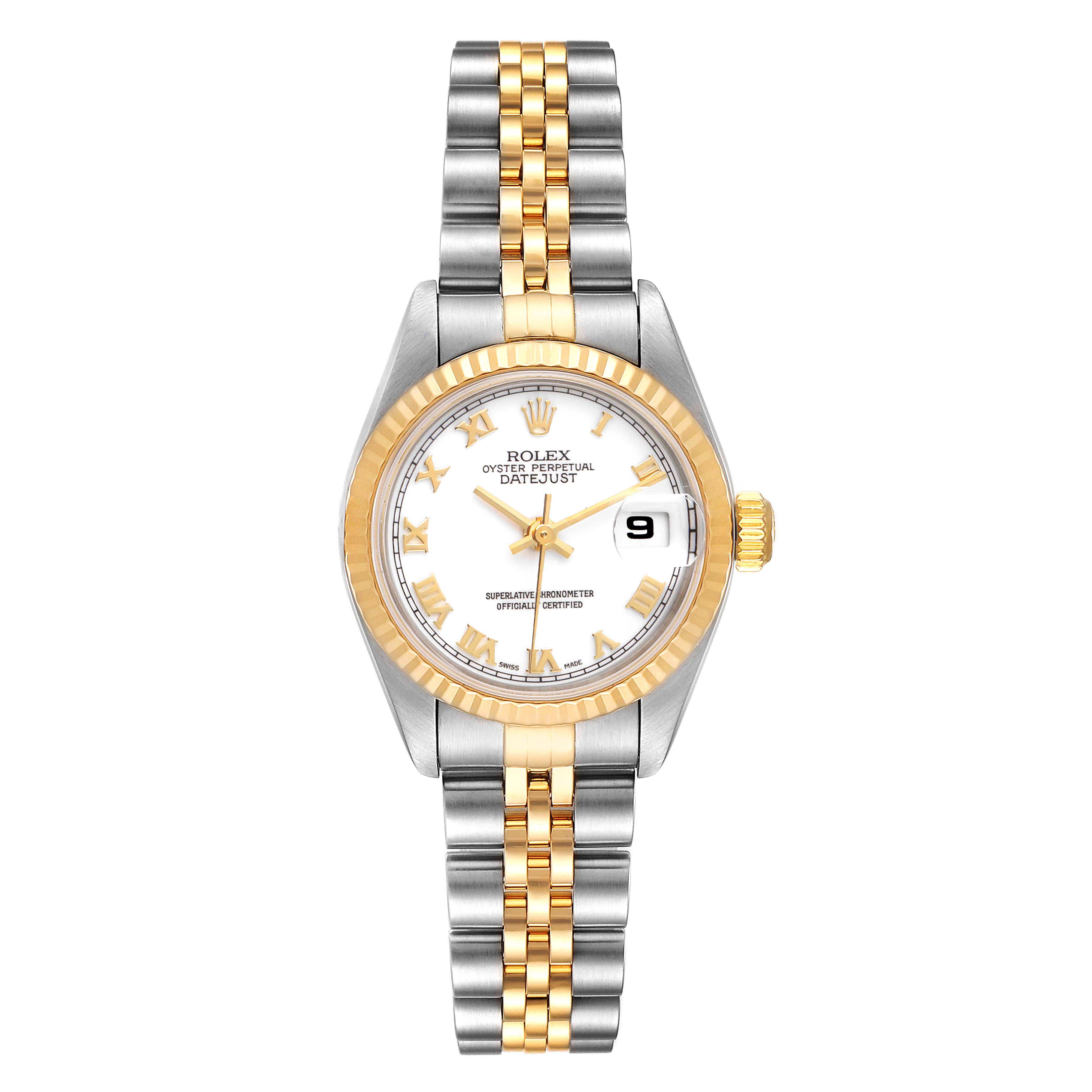 Rolex Datejust 26 Steel Yellow Gold White Roman Dial Watch 79173 Box ...