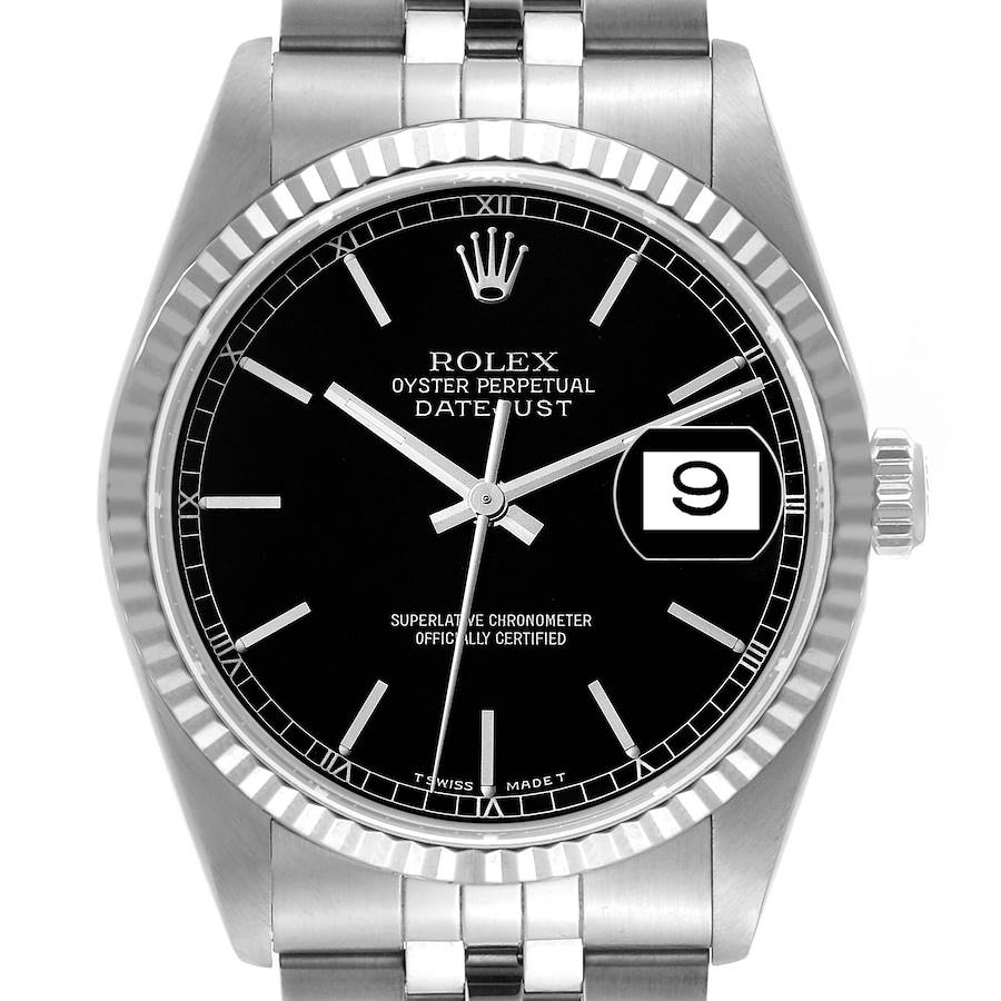 Rolex Datejust 36 Steel White Gold Black Dial Mens Watch 16234 SwissWatchExpo