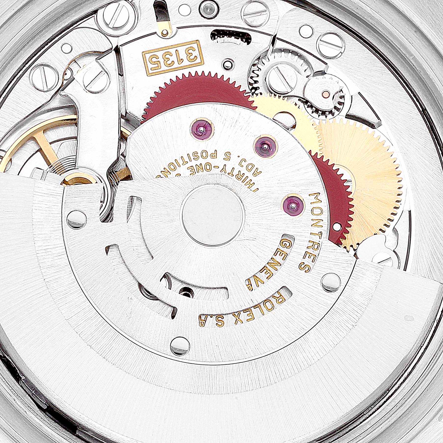 This image shows the internal movement parts of the Rolex Datejust 16234 Men's Stainless Steel Black Dial 16234 Men's Stainless Steel Black Dial model from a top-down angle.