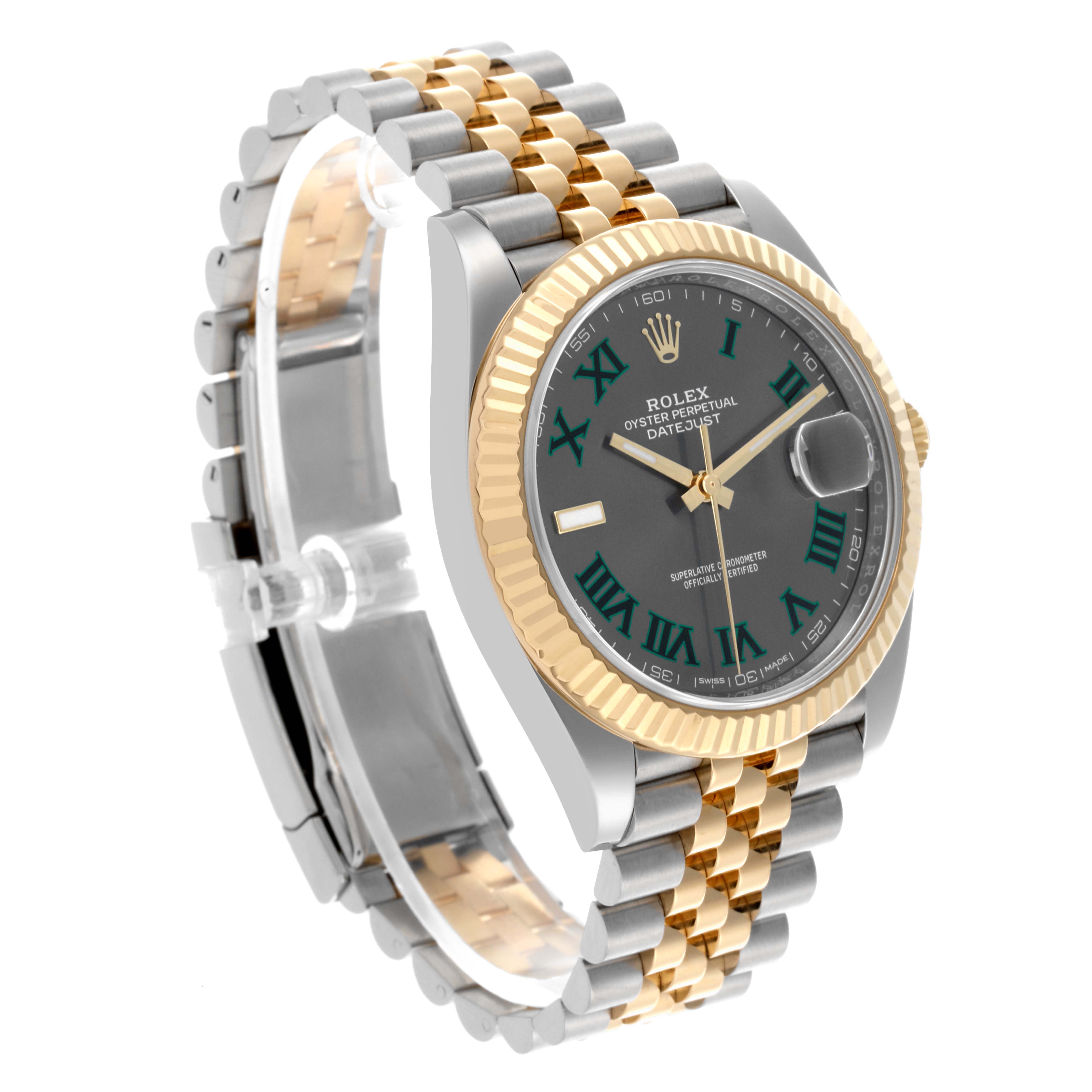 The Rolex Datejust 41 126333 Men's Steel and Gold (two tone) Grey Dial 126333 Men's Steel and Gold (two tone) Grey Dial watch is shown at a front-left angle, highlighting the face, bezel, and Jubilee bracelet.