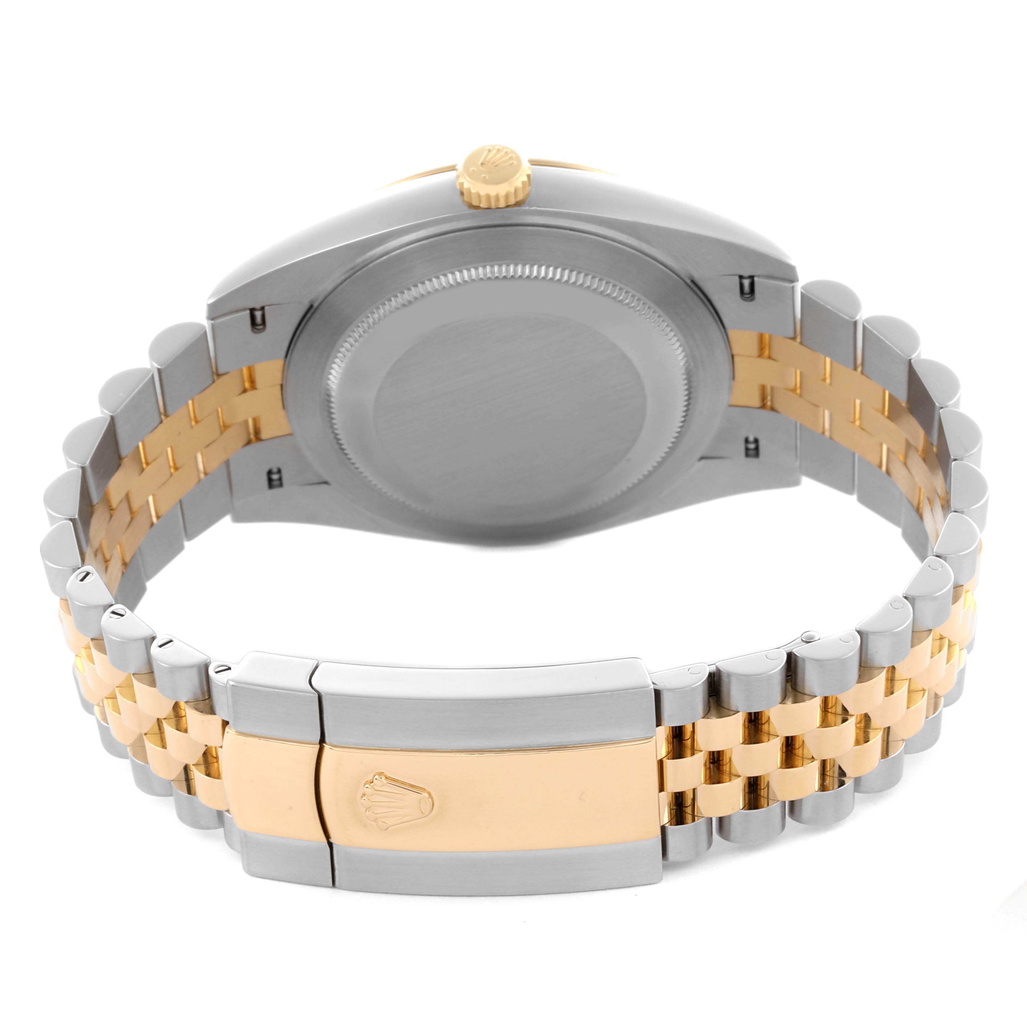 The image shows the back view of a Rolex Datejust 41 126333 Men's Steel and Gold (two tone) Grey Dial 126333 Men's Steel and Gold (two tone) Grey Dial, highlighting the case back and two-tone bracelet with clasp.