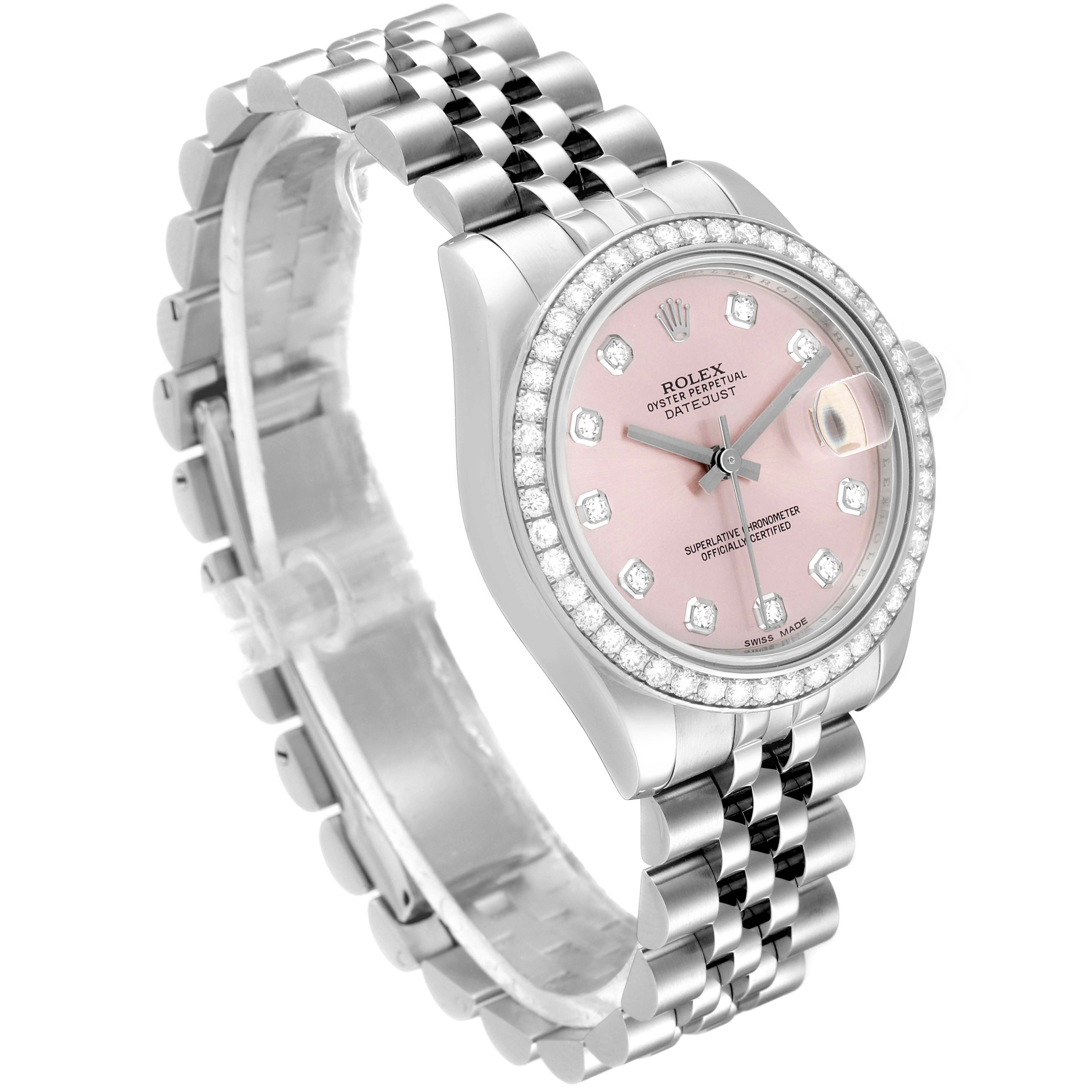 This image shows a Rolex Datejust Mid-Size watch from a front angle, highlighting its dial, bezel, and bracelet.