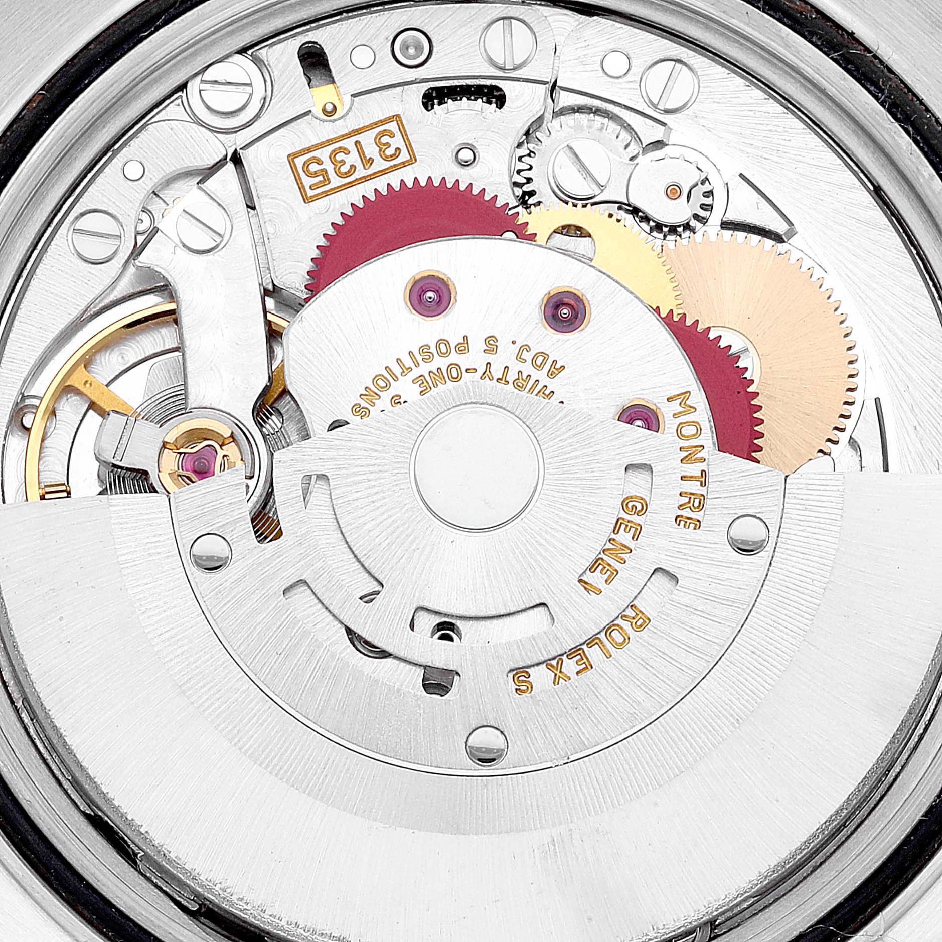 This close-up image shows the intricate movement and internal mechanics of a Rolex Datejust 16233 Men's Steel and Gold (two tone) Grey Dial 16233 Men's Steel and Gold (two tone) Grey Dial model watch.