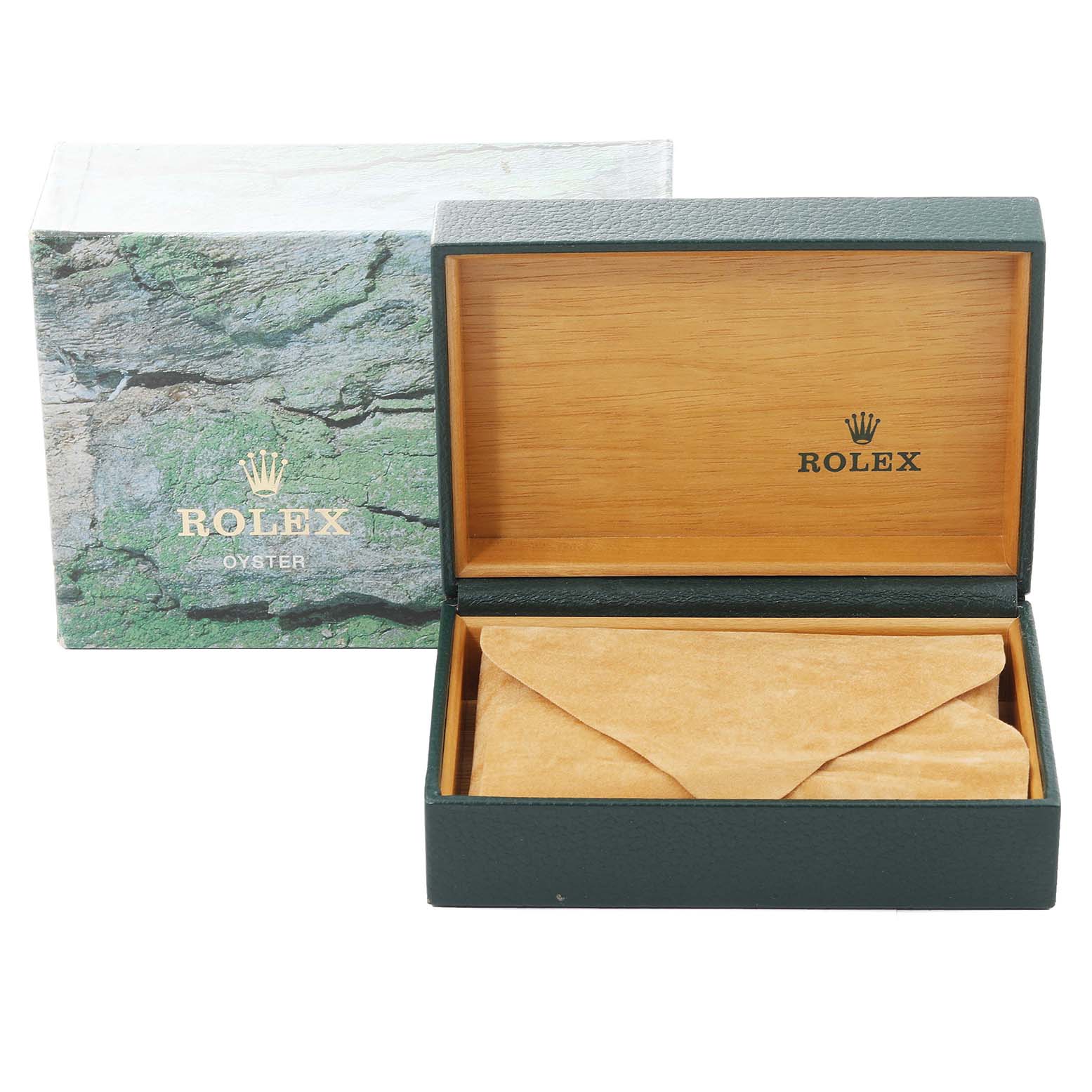 The image shows an open presentation box for a Rolex Datejust 16233 Men's Steel and Gold (two tone) Grey Dial 16233 Men's Steel and Gold (two tone) Grey Dial watch, along with its cover box in the background.