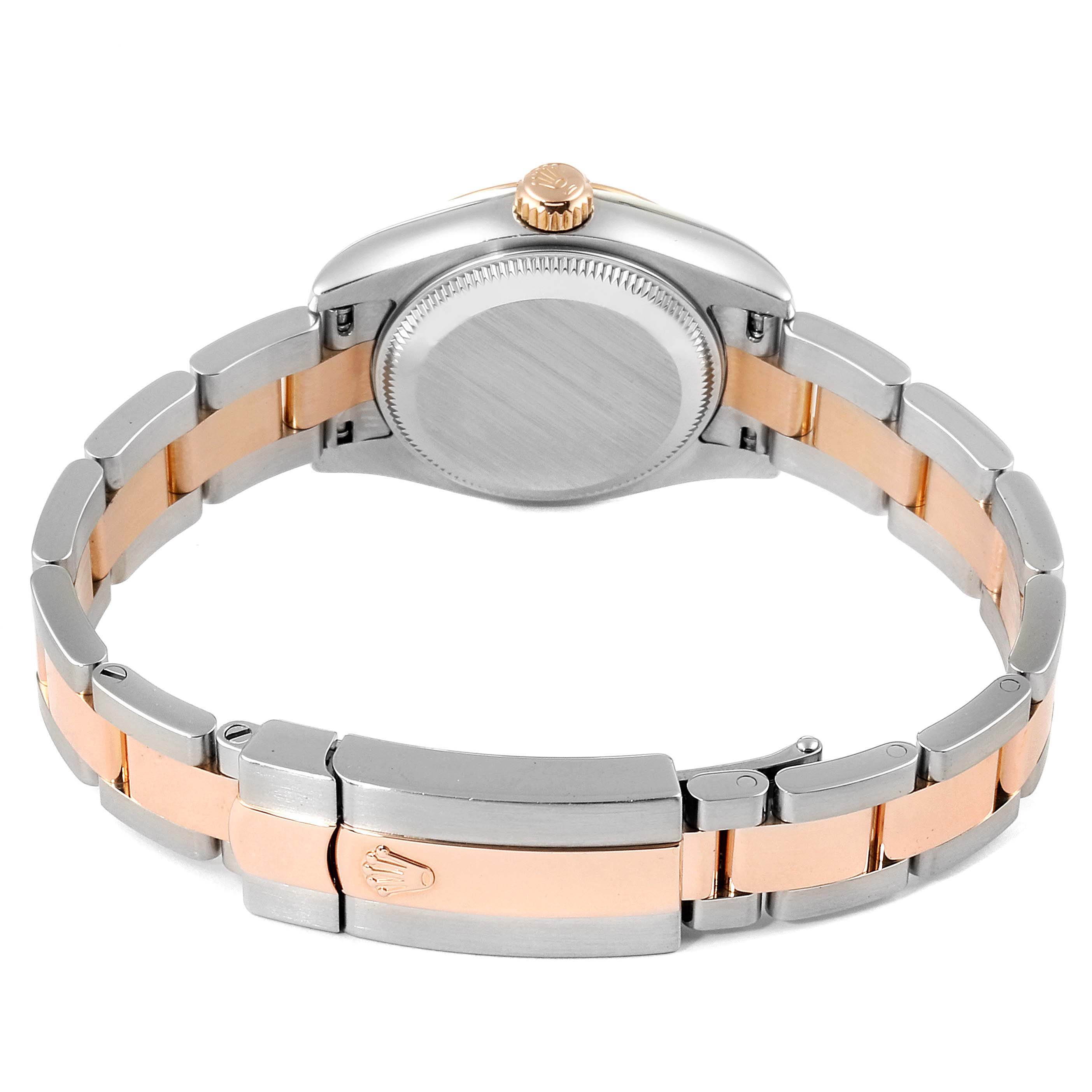 The image shows the back view of a Rolex Datejust 179161 Women's Steel and Gold (two tone) White Dial 179161 Women's Steel and Gold (two tone) White Dial watch, including its case back and two-tone bracelet.