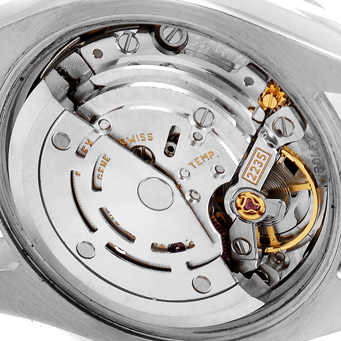 The image shows the mechanical movement and inner workings of the Rolex Datejust 179384 Women
s Stainless Steel Mother of Pearl Dial 179384 Women
s Stainless Steel Mother of Pearl Dial watch.