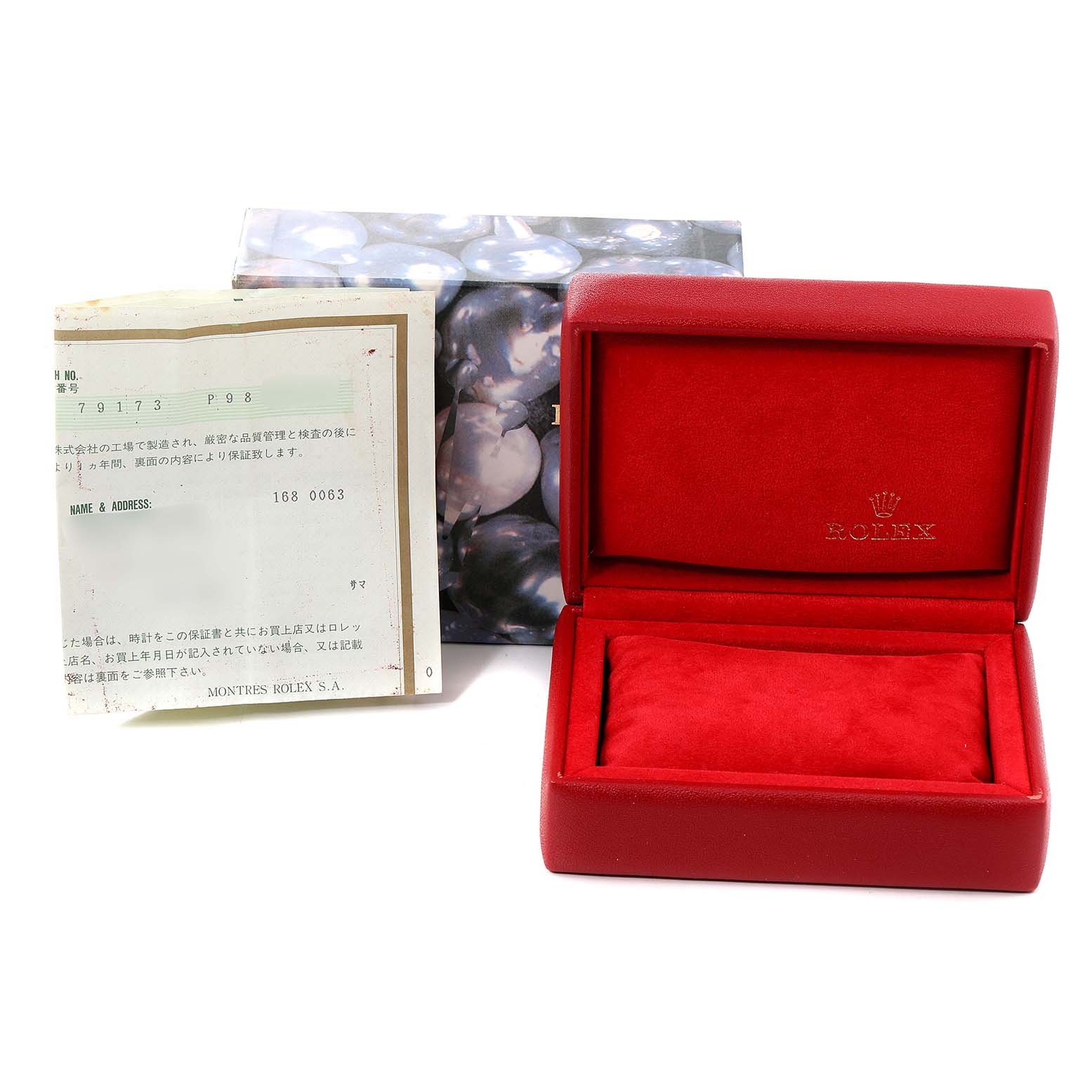 The image shows the packaging including the box and documents, but not the watch itself, for a Rolex Datejust 79173 Women's Steel and Gold (two tone) Black Dial 79173 Women's Steel and Gold (two tone) Black Dial model.