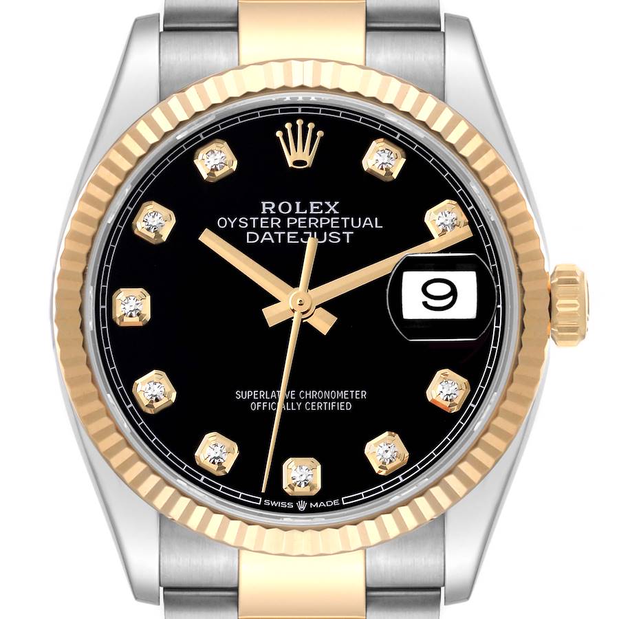 Rolex Datejust Steel Yellow Gold Black Diamond Dial Mens Watch 126233 Box Card SwissWatchExpo