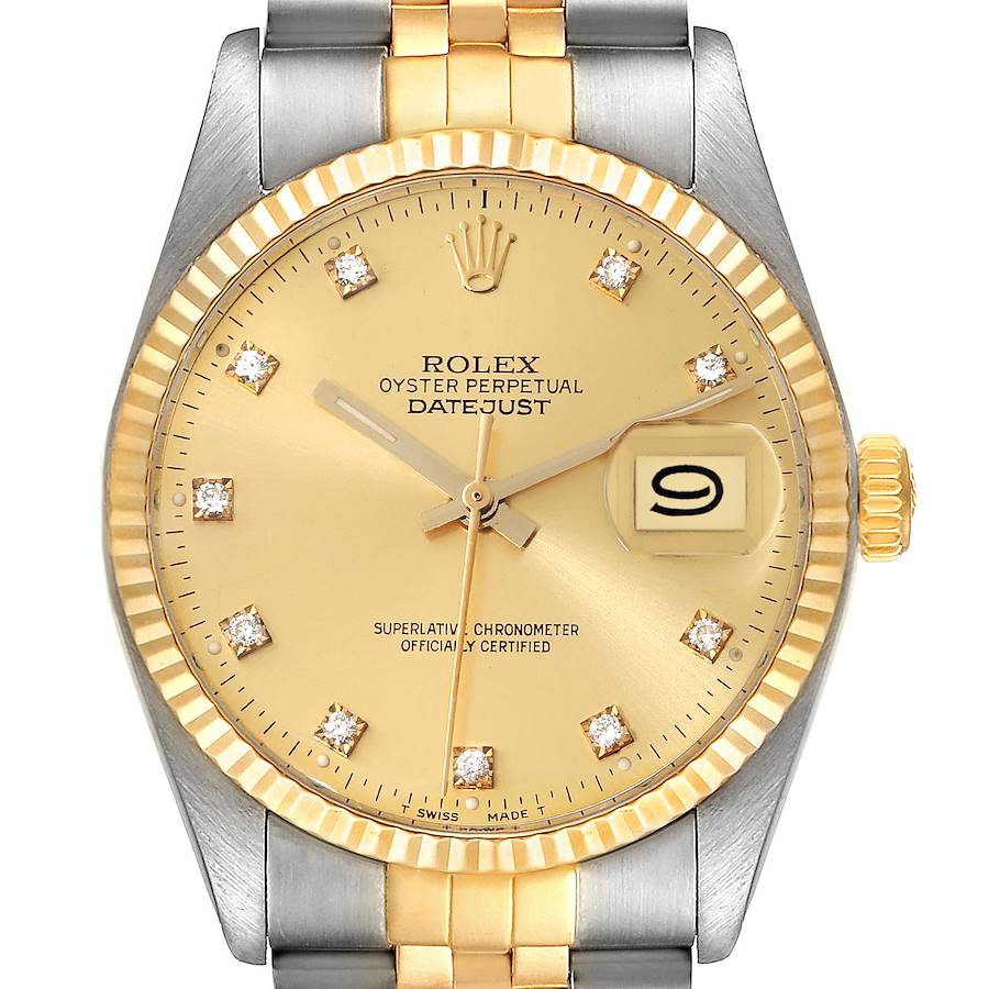 Rolex Datejust Steel Yellow Gold Diamond Dial Vintage Mens Watch 16013 SwissWatchExpo
