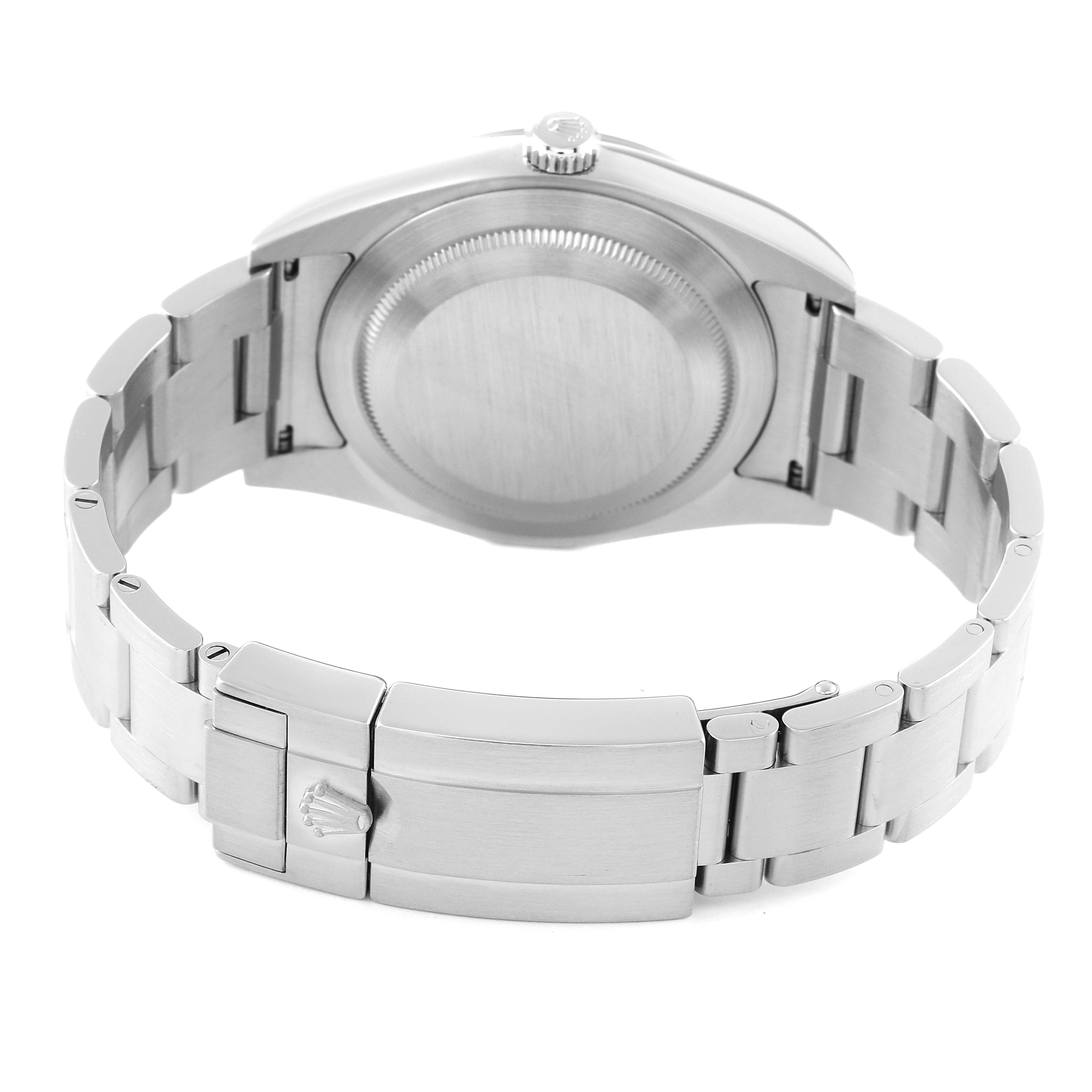 The image shows the back view of a Rolex Explorer 214270 Men's Stainless Steel Black Dial 214270 Men's Stainless Steel Black Dial watch, highlighting the bracelet and case back.