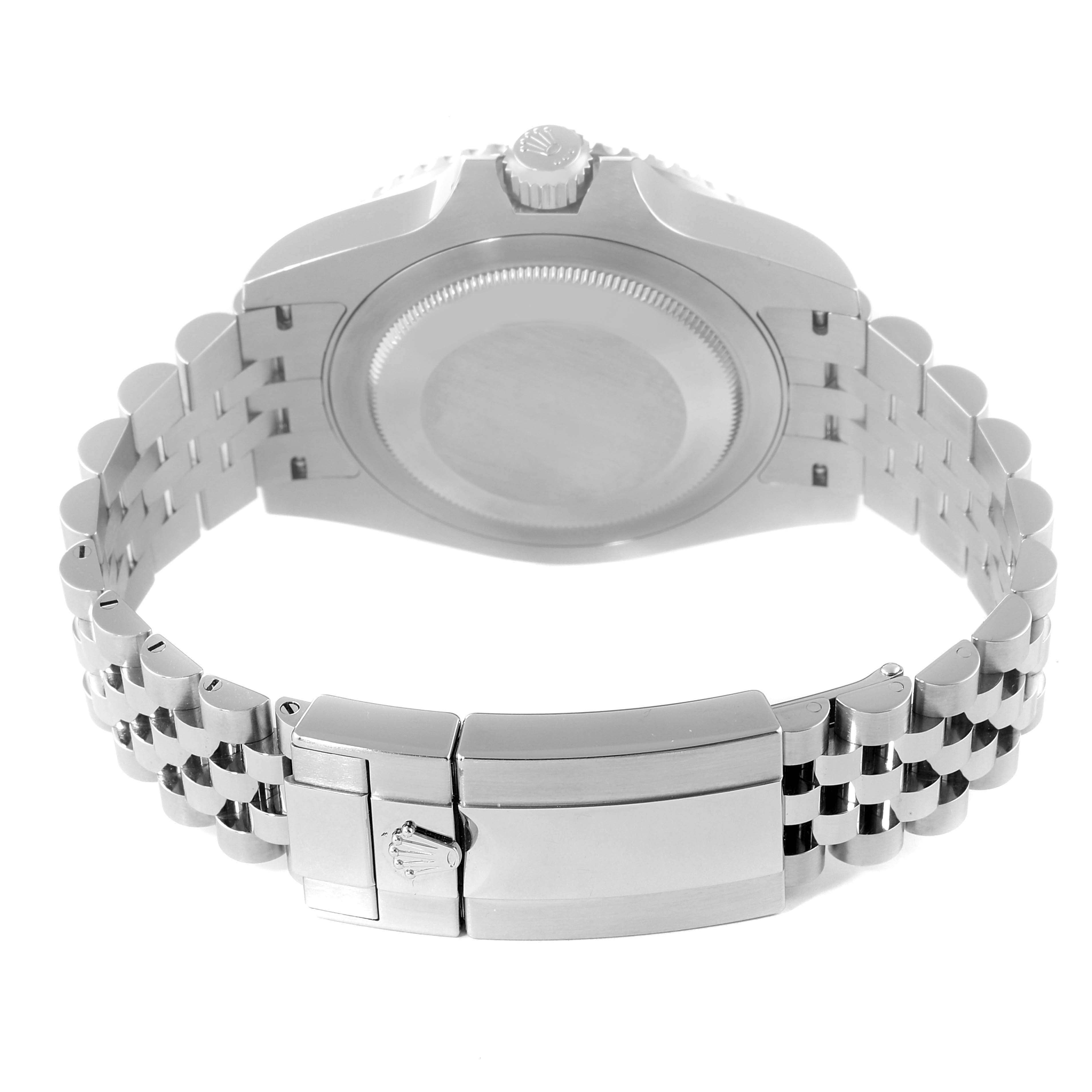 This image shows the back of the Rolex GMT-Master 126710 Men
s Stainless Steel Black Dial 126710 Men
s Stainless Steel Black Dial watch focusing on the case back, bracelet, and clasp.